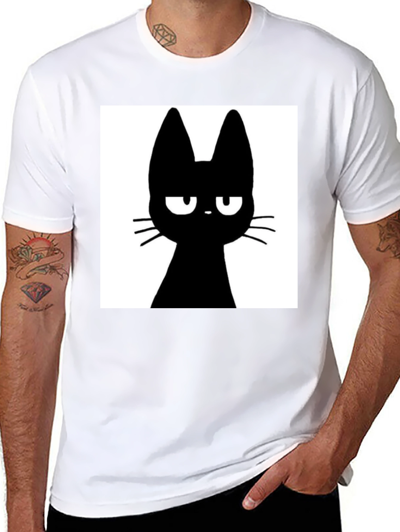 Black Grumpy Black Cat T-Shirt - Unisex Cotton Tee view 8