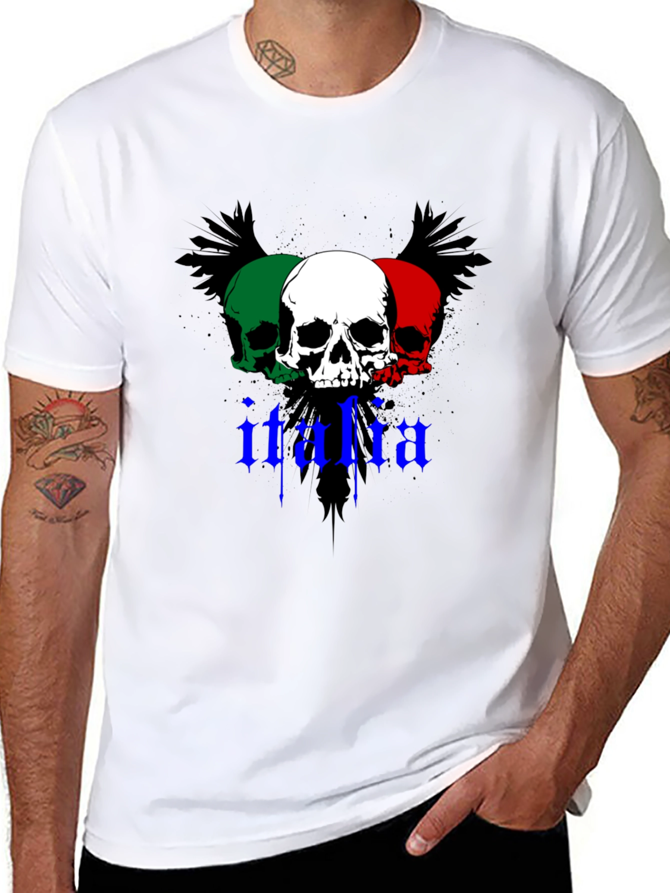 Black Italia Skull Graphic Tee - Black Crew Neck T-Shirt view 8