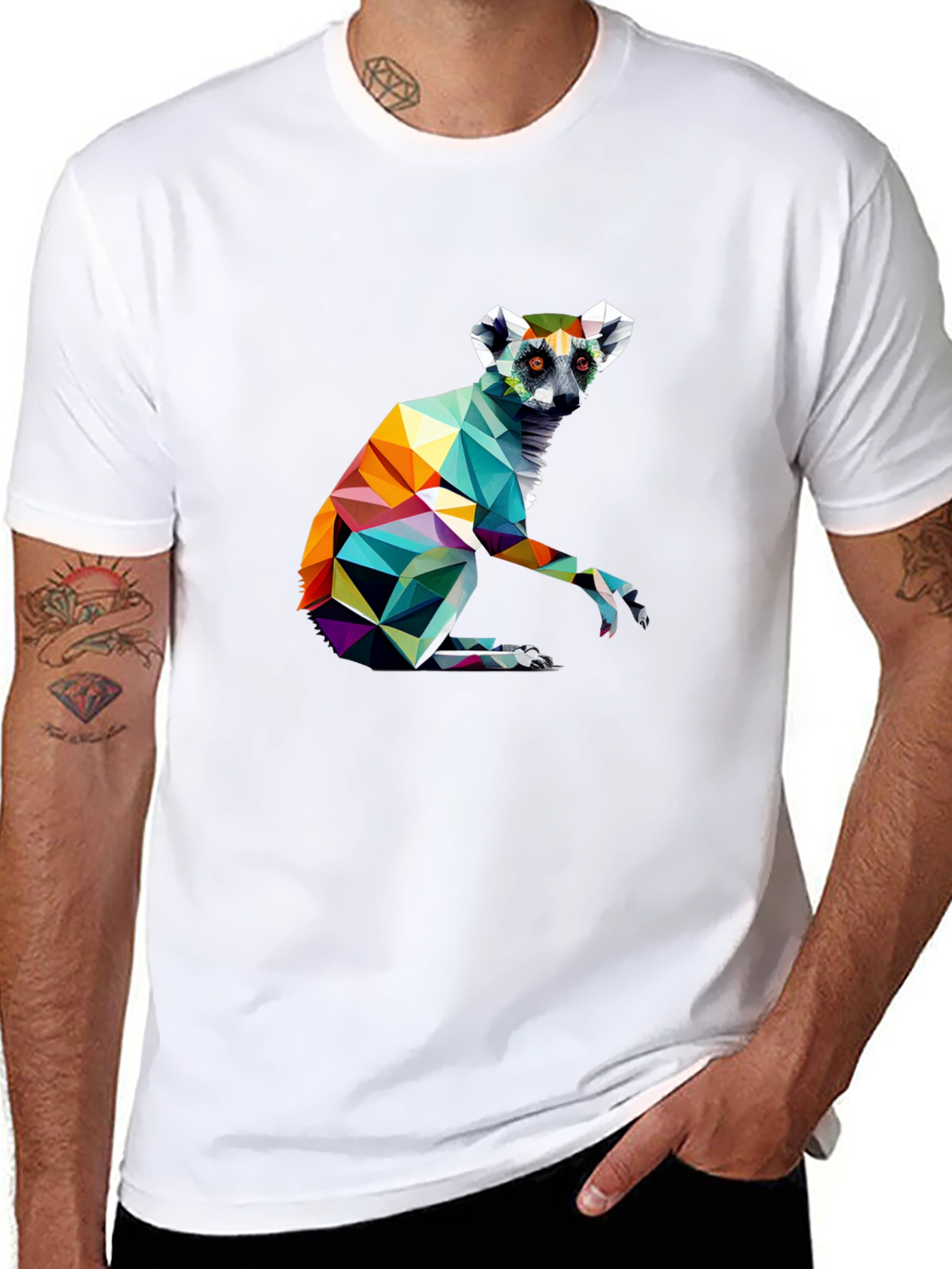 Black Geometric Lemur Graphic Tee - Modern Black T-Shirt view 8