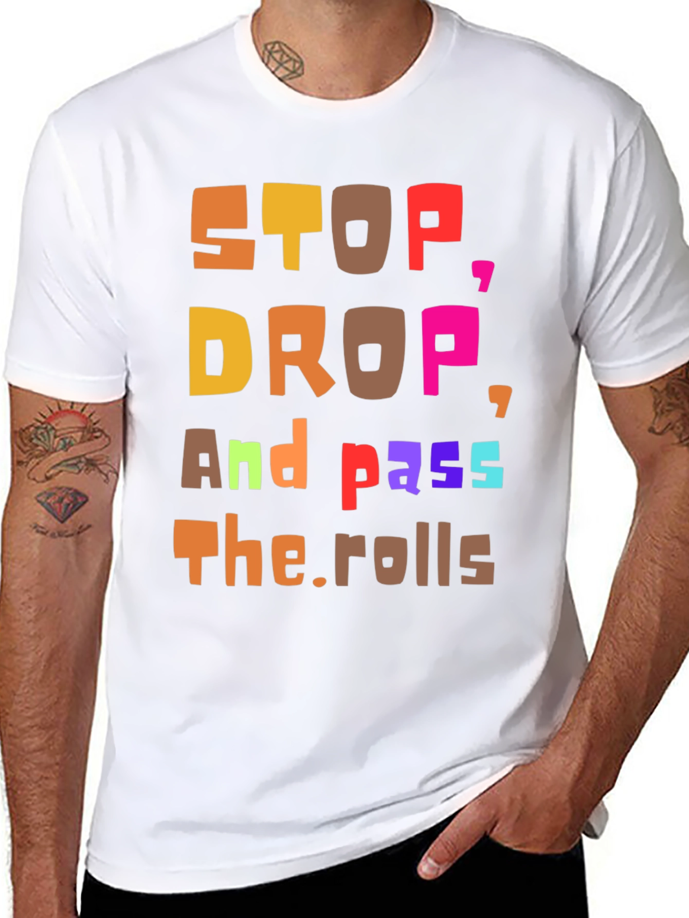 Black Stop, Drop, and Pass the Rolls Graphic Tee view 8