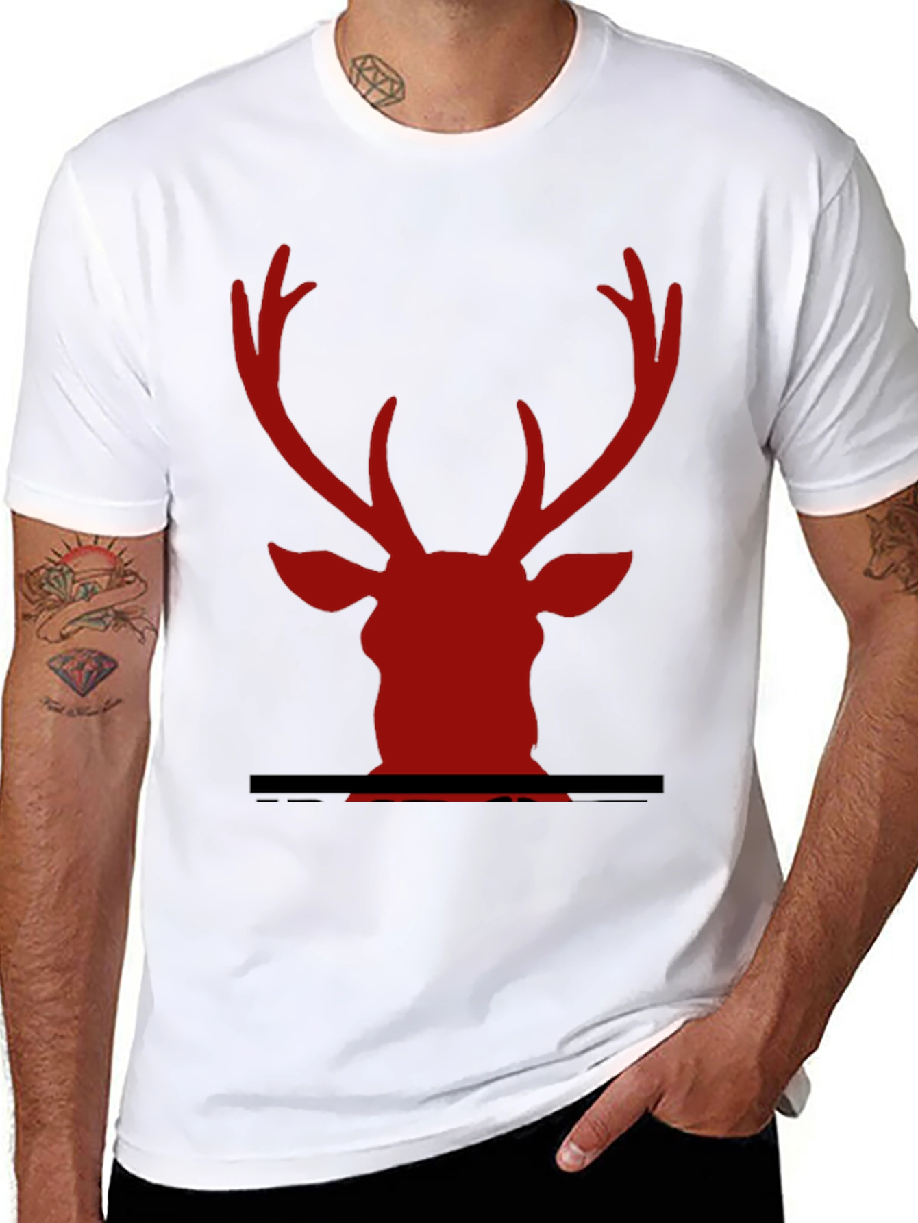 Black Red Deer Head Graphic Black T-Shirt view 8