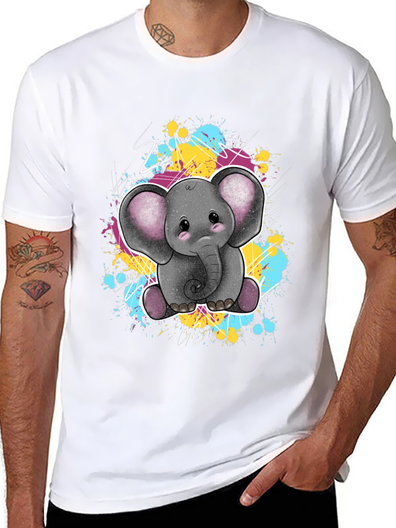 Black Cute Elephant Graphic Tee - Unisex Black T-Shirt view 8
