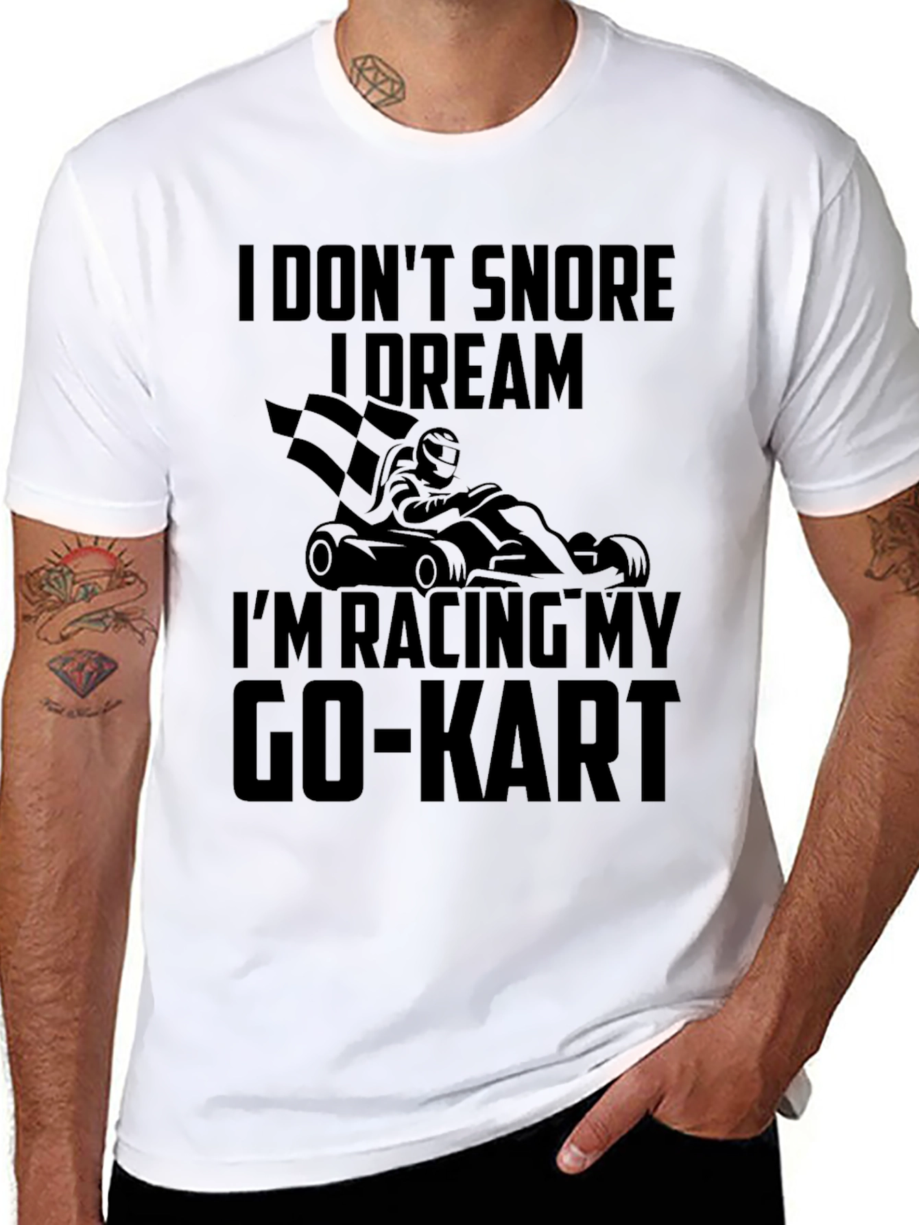 Black Funny Go-Kart Racing T-Shirt - I Don't Snore, I Dream view 8