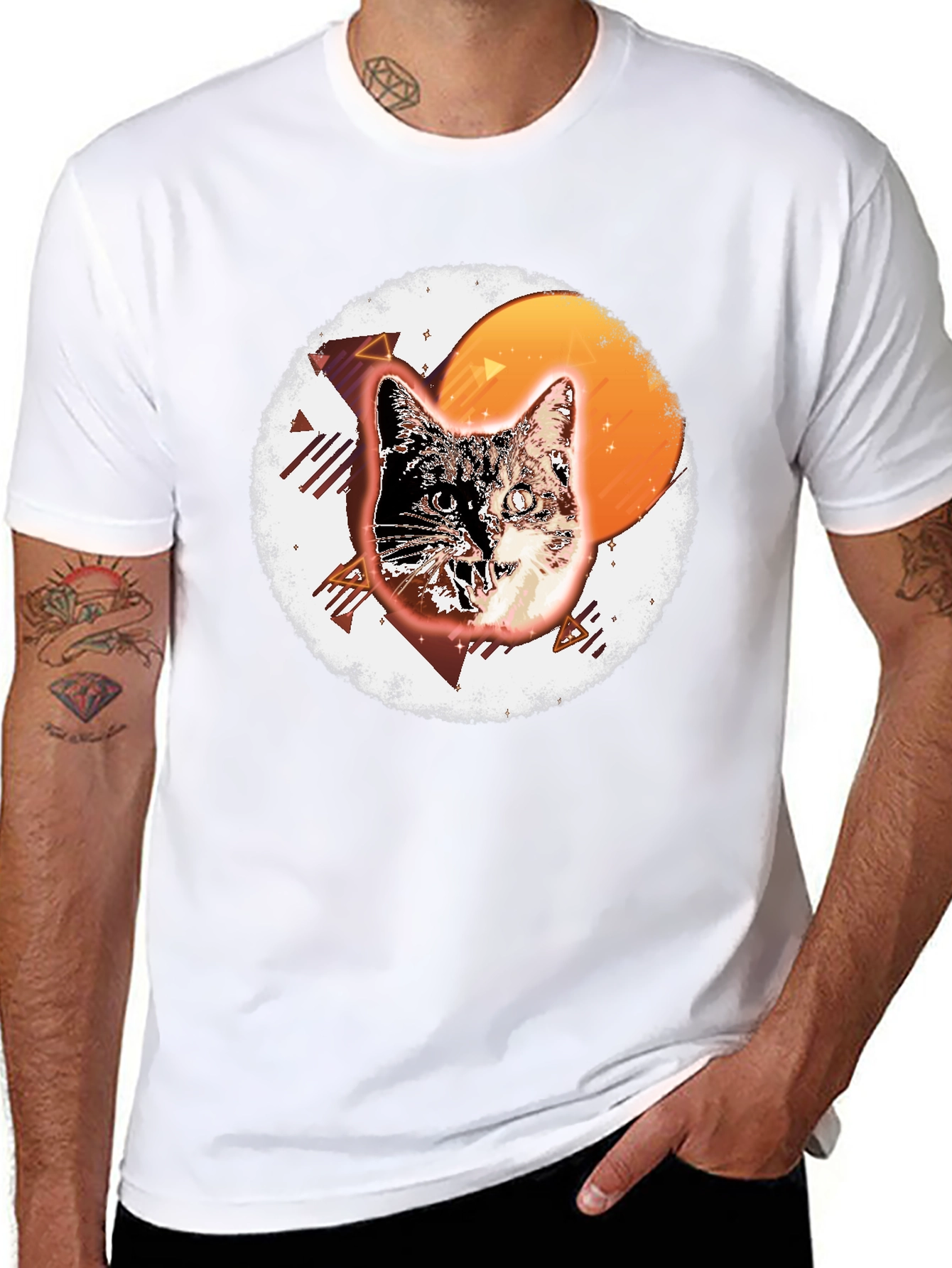 Black Retro Cat Graphic Tee - Cool Vintage Style view 8
