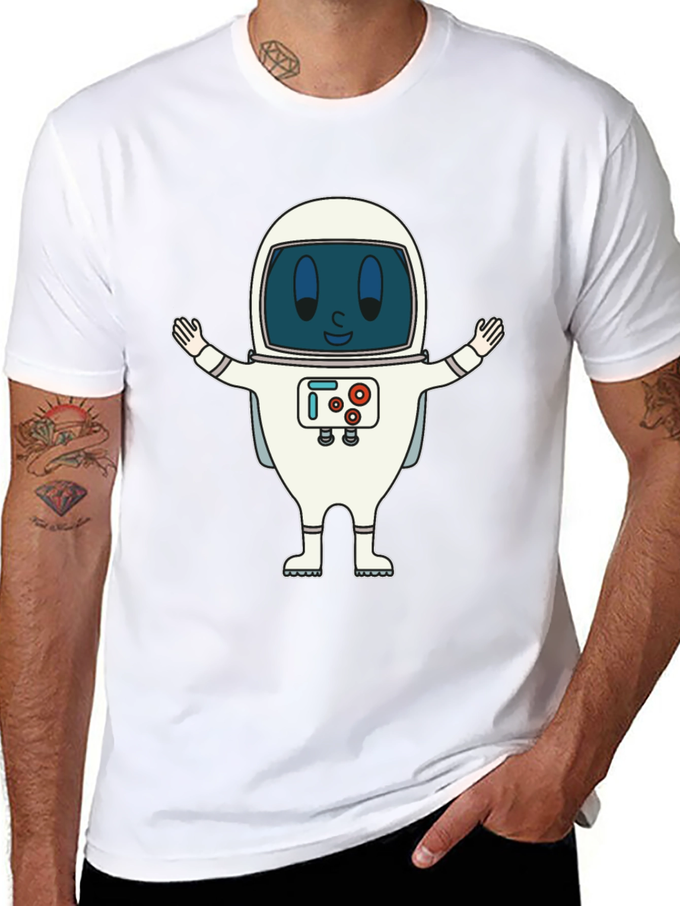 Black Astronaut Graphic Print T-Shirt - Fun Spaceman Design view 8