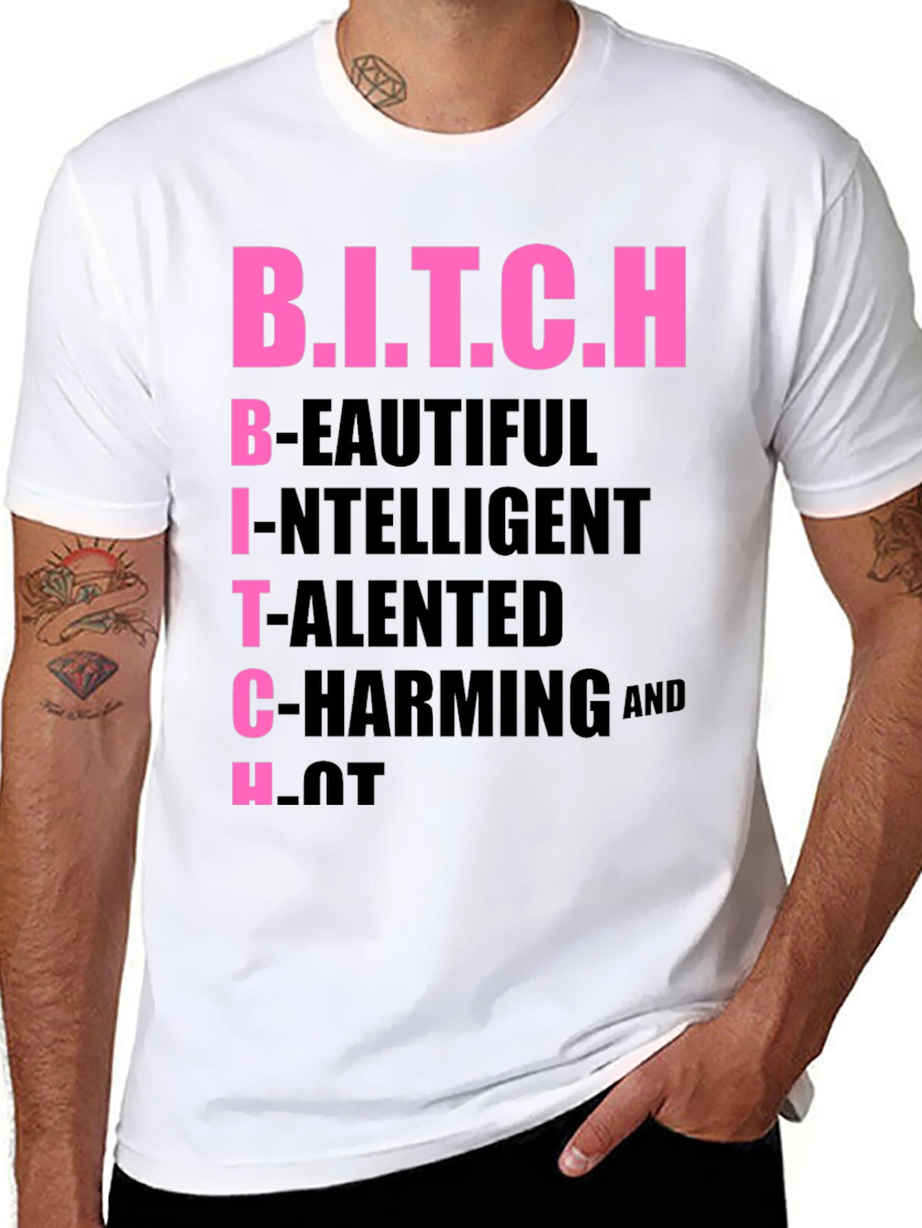 Black B.I.T.C.H Acronym T-Shirt, Funny Slogan Tee view 8