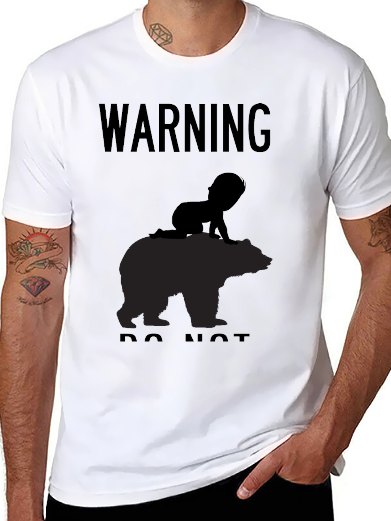 Black Warning Baby on Bear T-Shirt - Funny Novelty Tee view 8