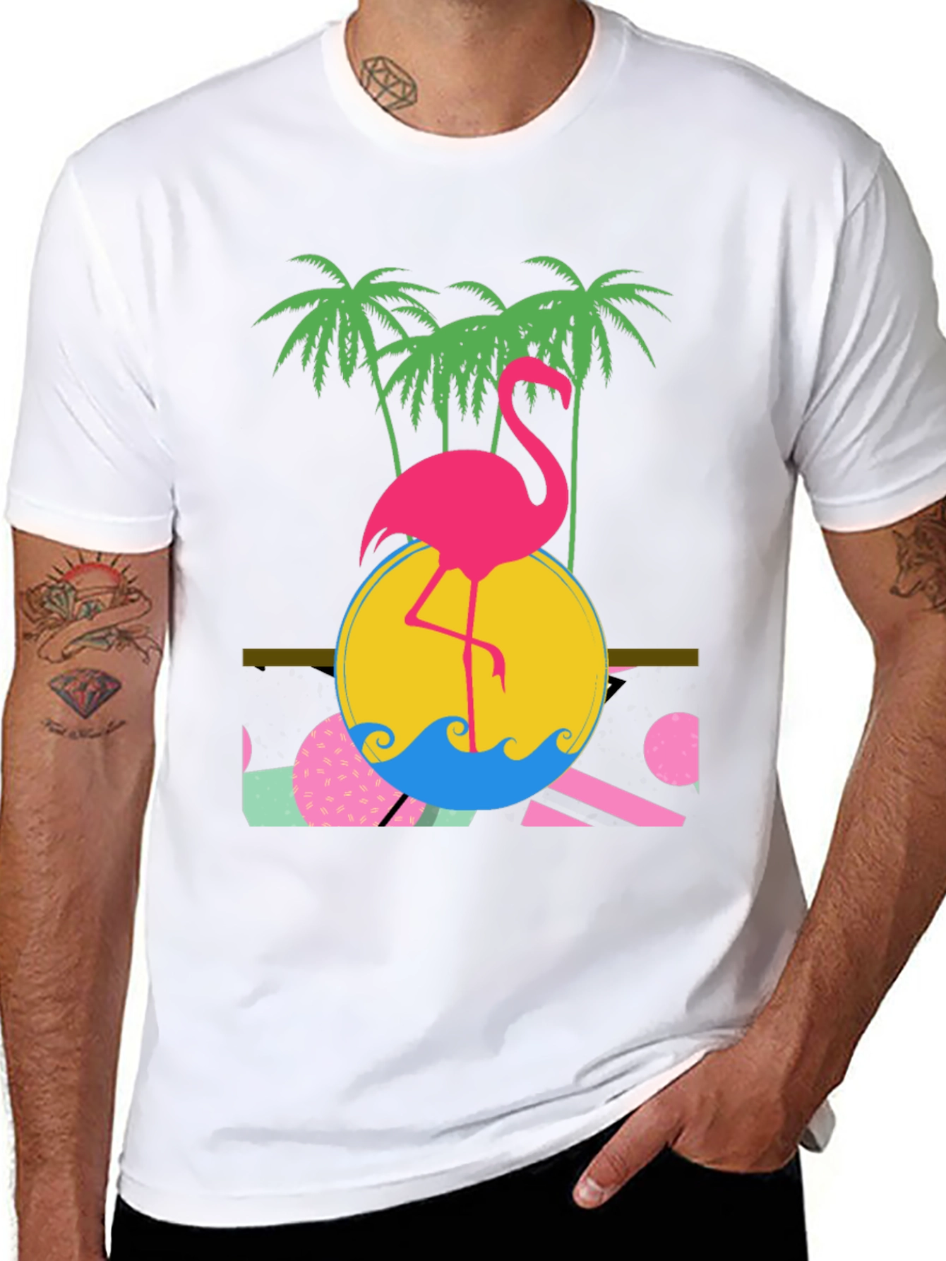 Black Retro Flamingo Graphic T-Shirt - Tropical Summer Vibes view 8