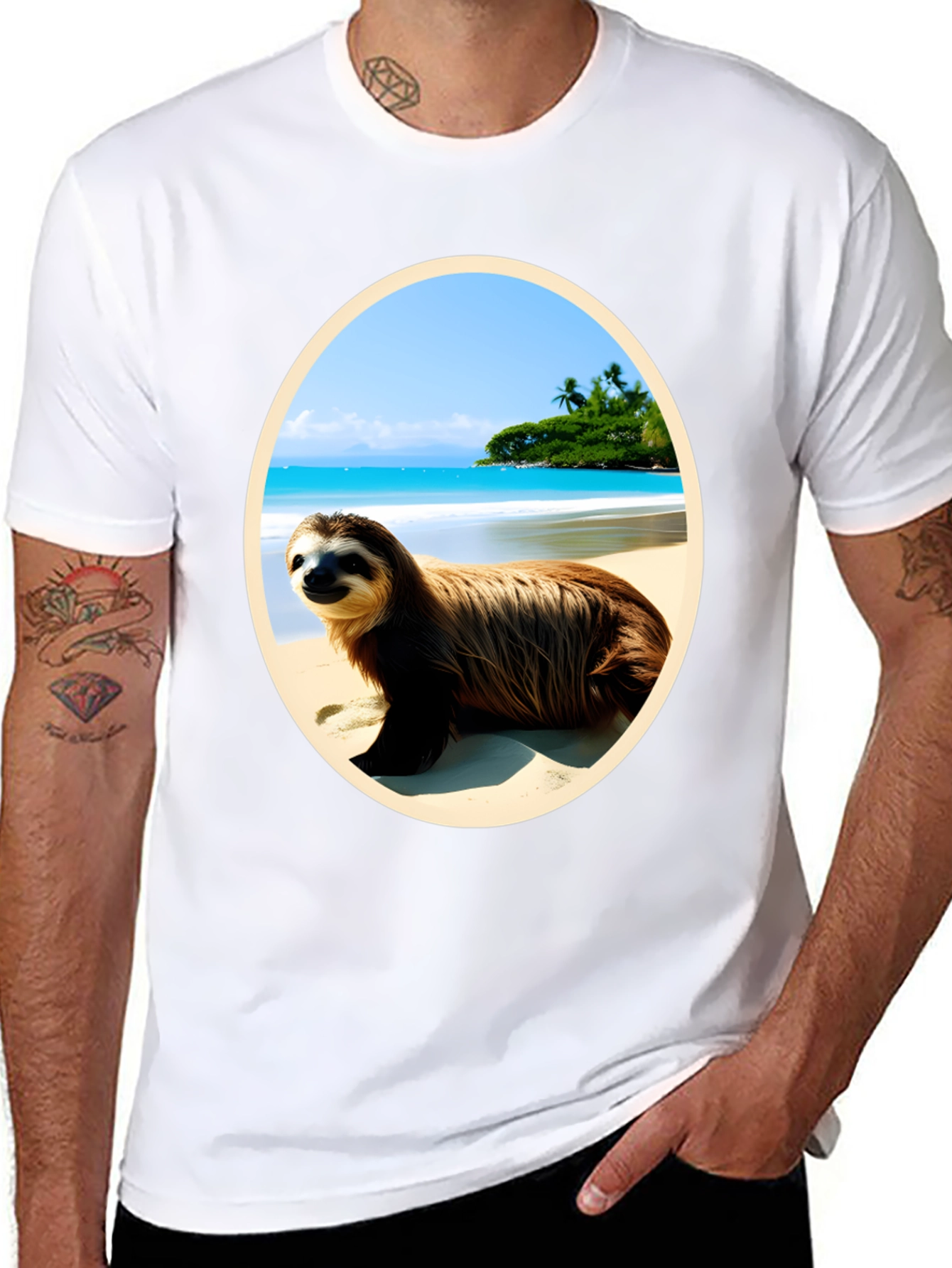 Black Sloth Beach T-Shirt view 8