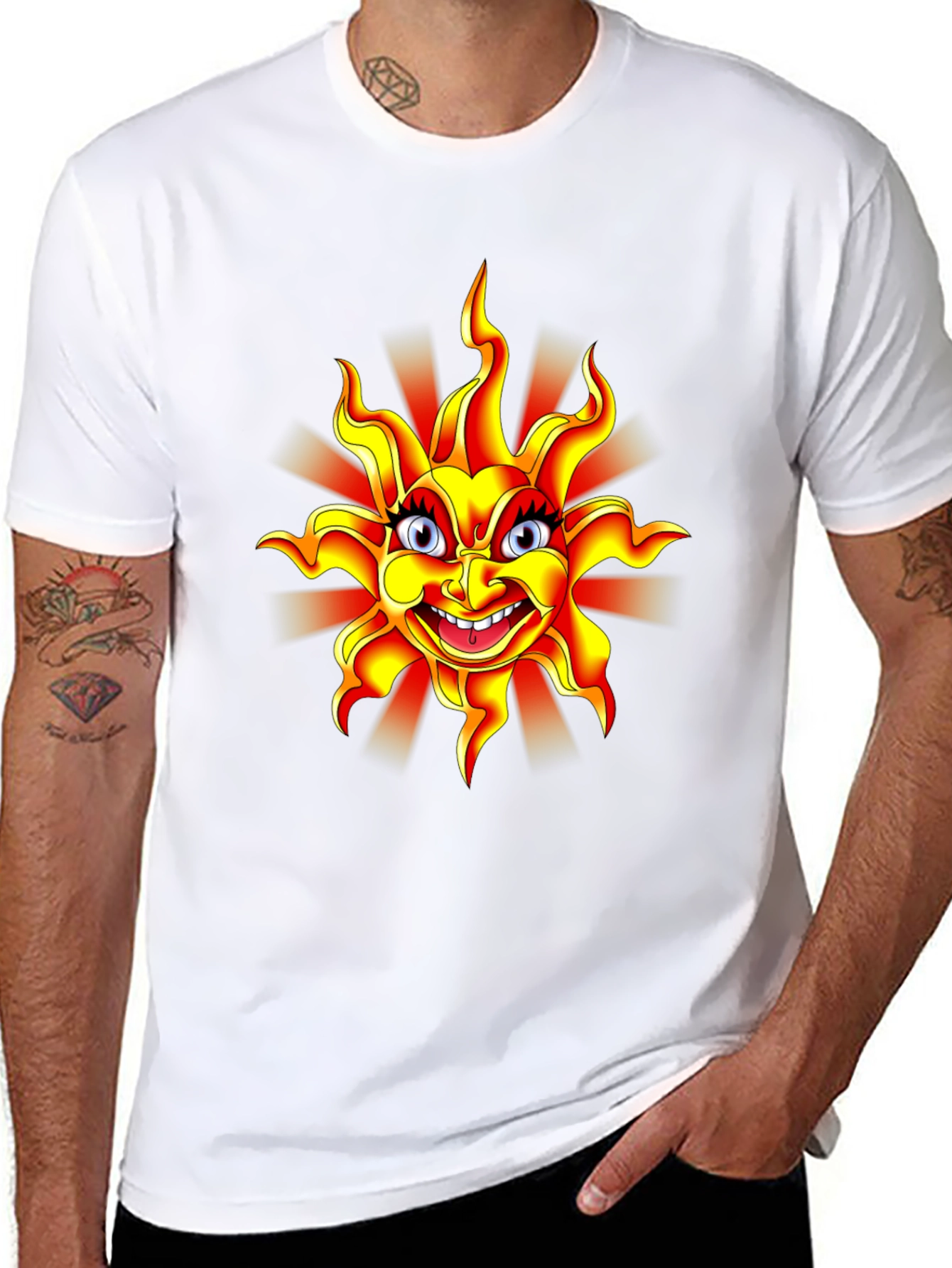 Black Cartoon Sun Graphic Black T-Shirt view 8