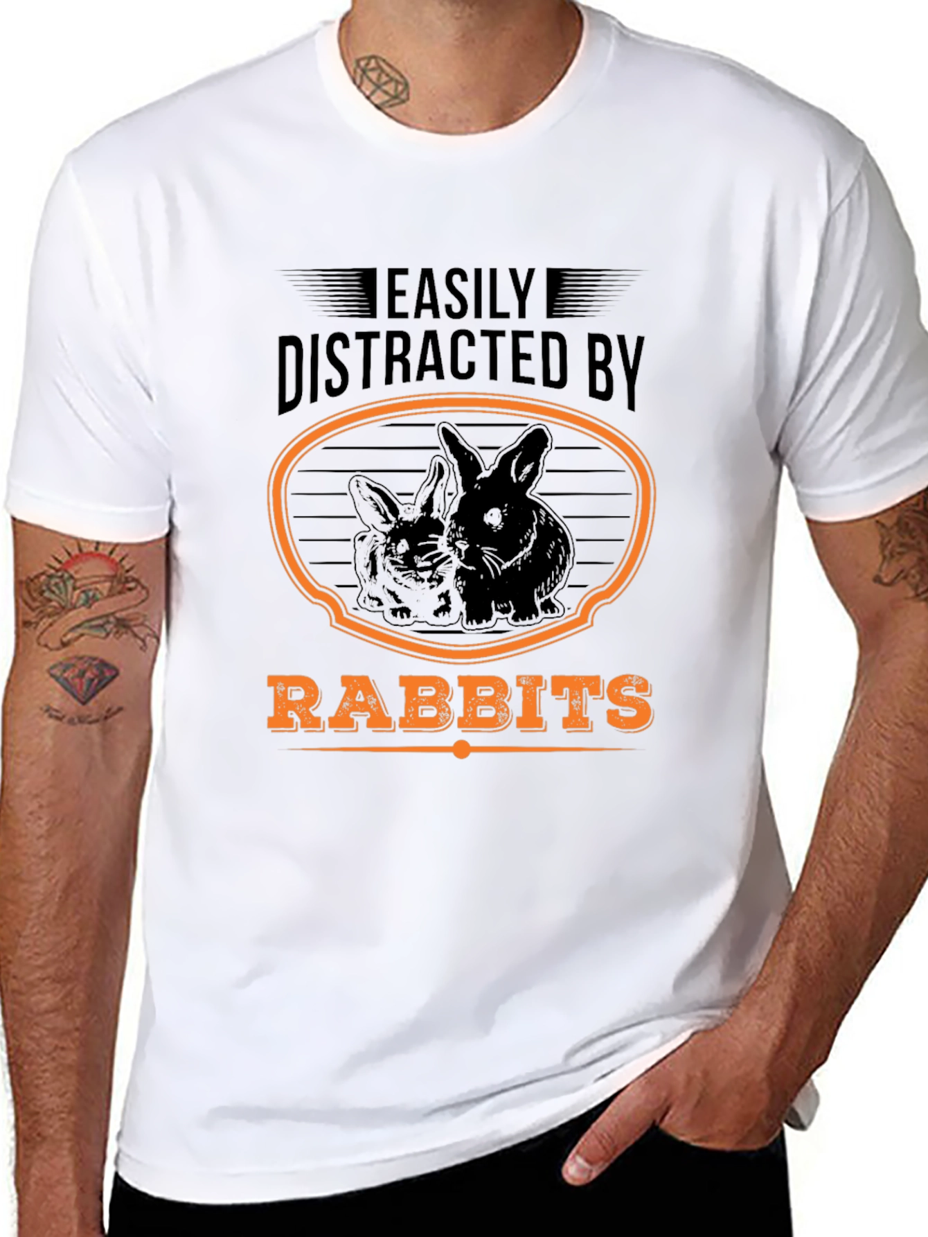 Black Easily Distracted By Rabbits T-Shirt view 8