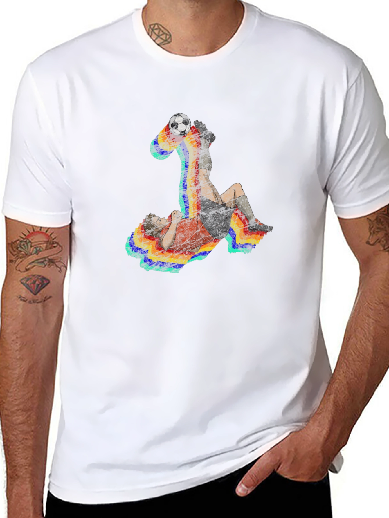 Black Retro Soccer Bicycle Kick Graphic Tee - Black view 8