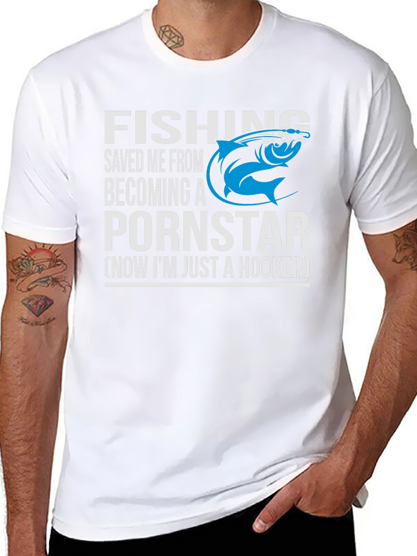 Black Fishing Saved Me Humor Graphic T-Shirt view 8