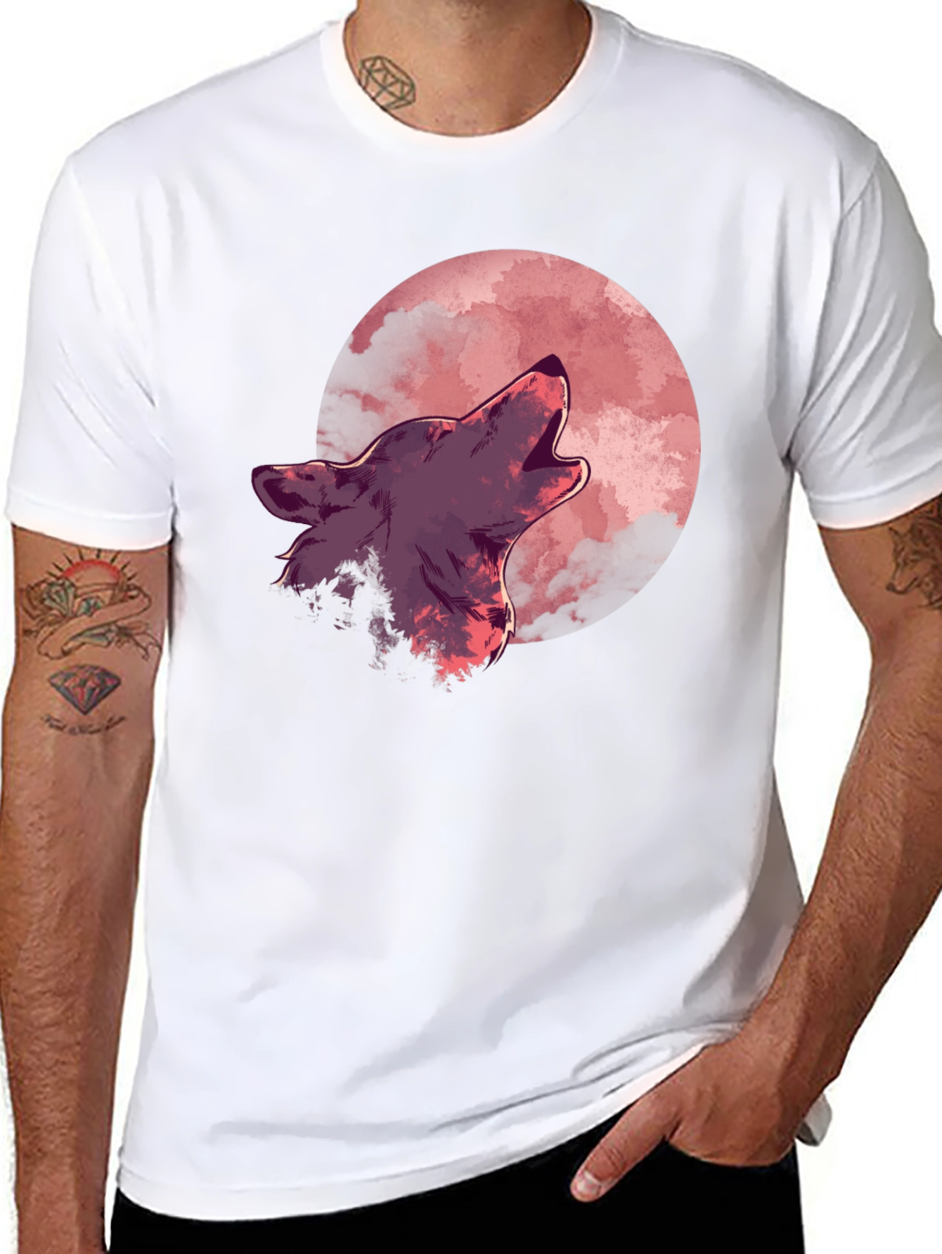 Black Wolf Howling at Moon Graphic Tee view 8