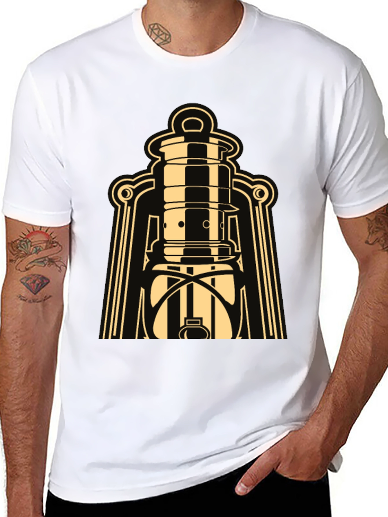 Black Vintage Lantern Graphic Tee - Retro Style view 8