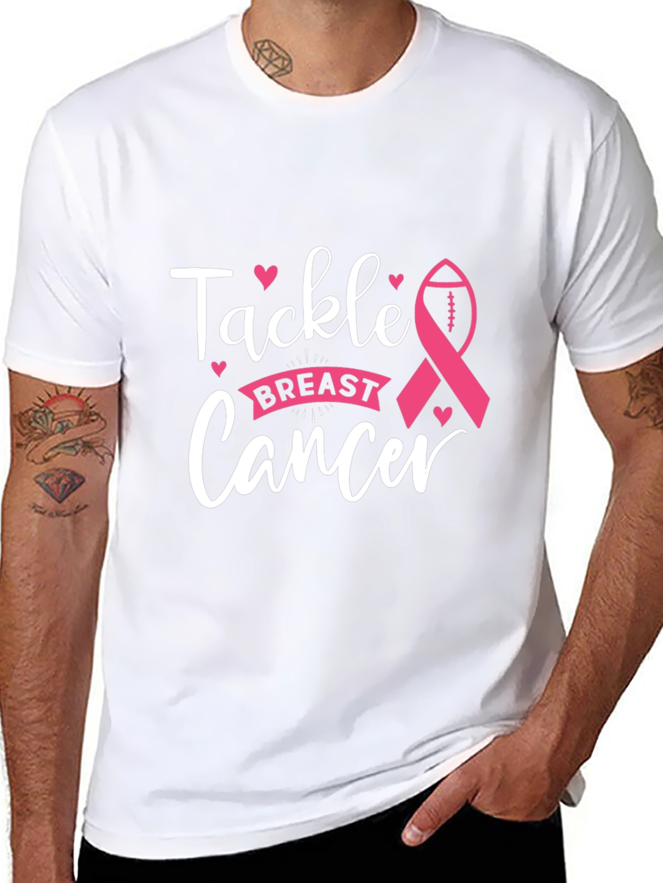 Black Tackle Breast Cancer T-Shirt, Awareness Ribbon Football Tee view 8