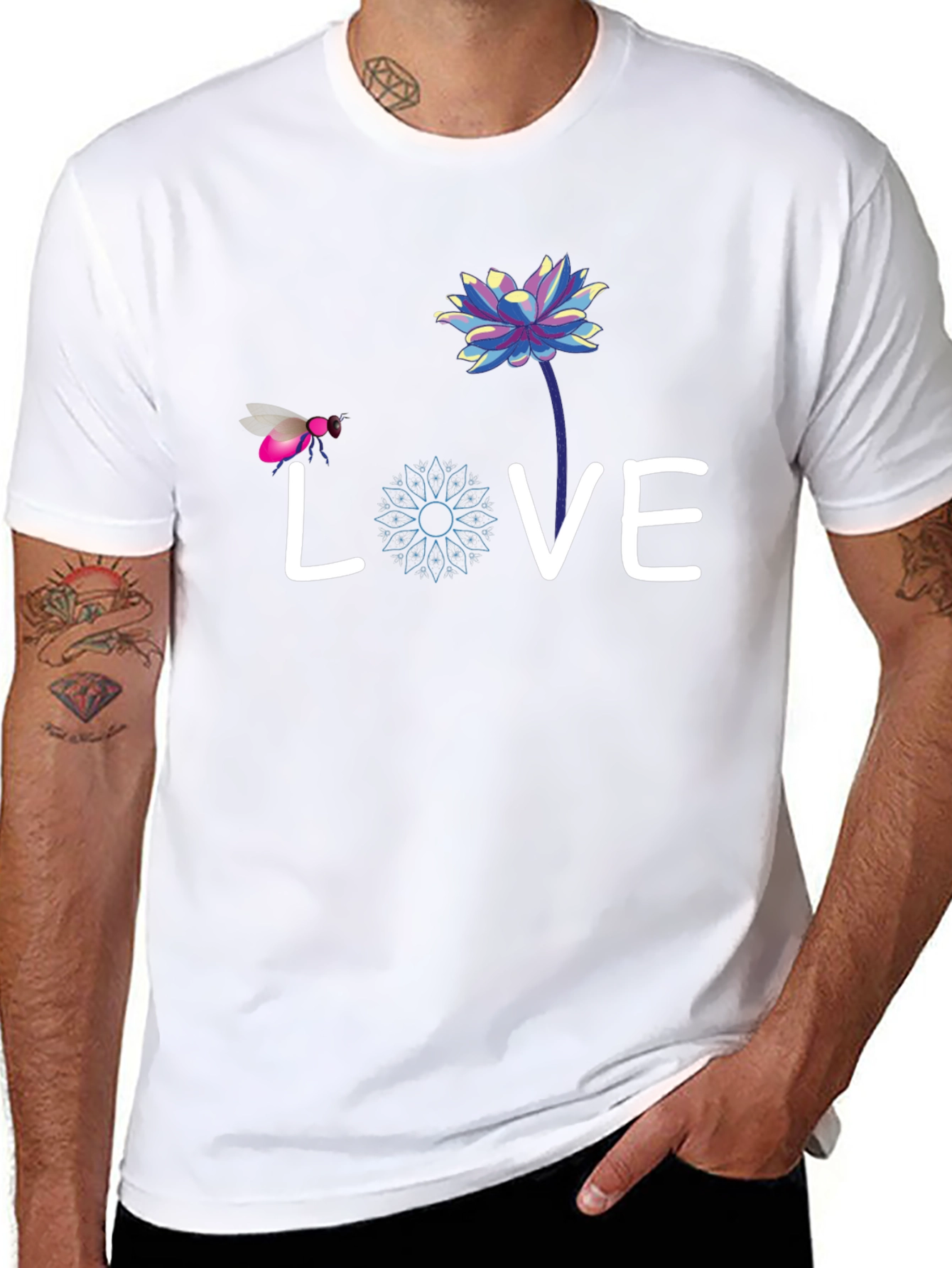 Black Love Bee Lotus Graphic Tee - Black Cotton view 8