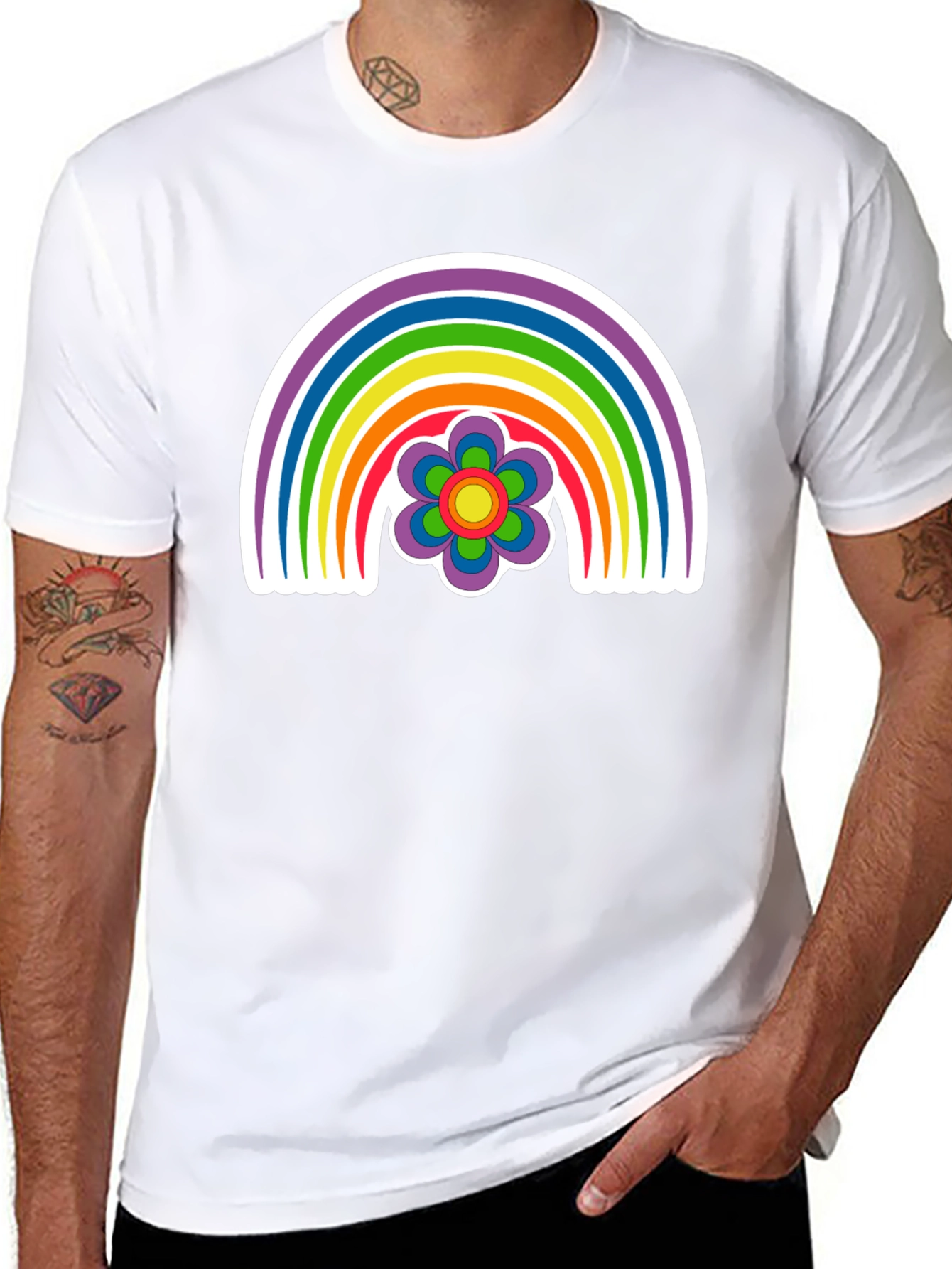Black Retro Rainbow Flower Graphic Tee - Black view 8