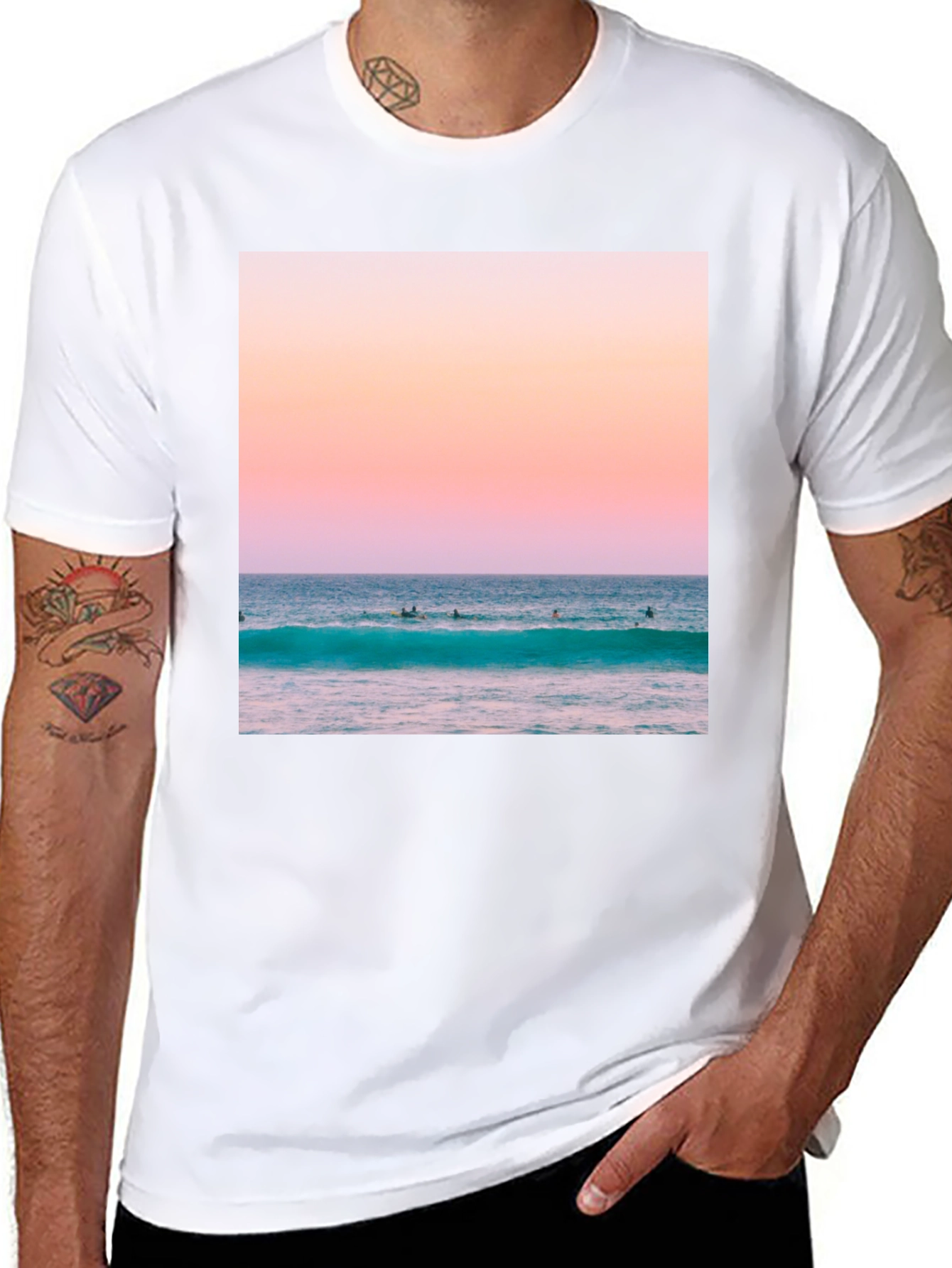 Black Sunset Ocean Wave Graphic T-Shirt view 8