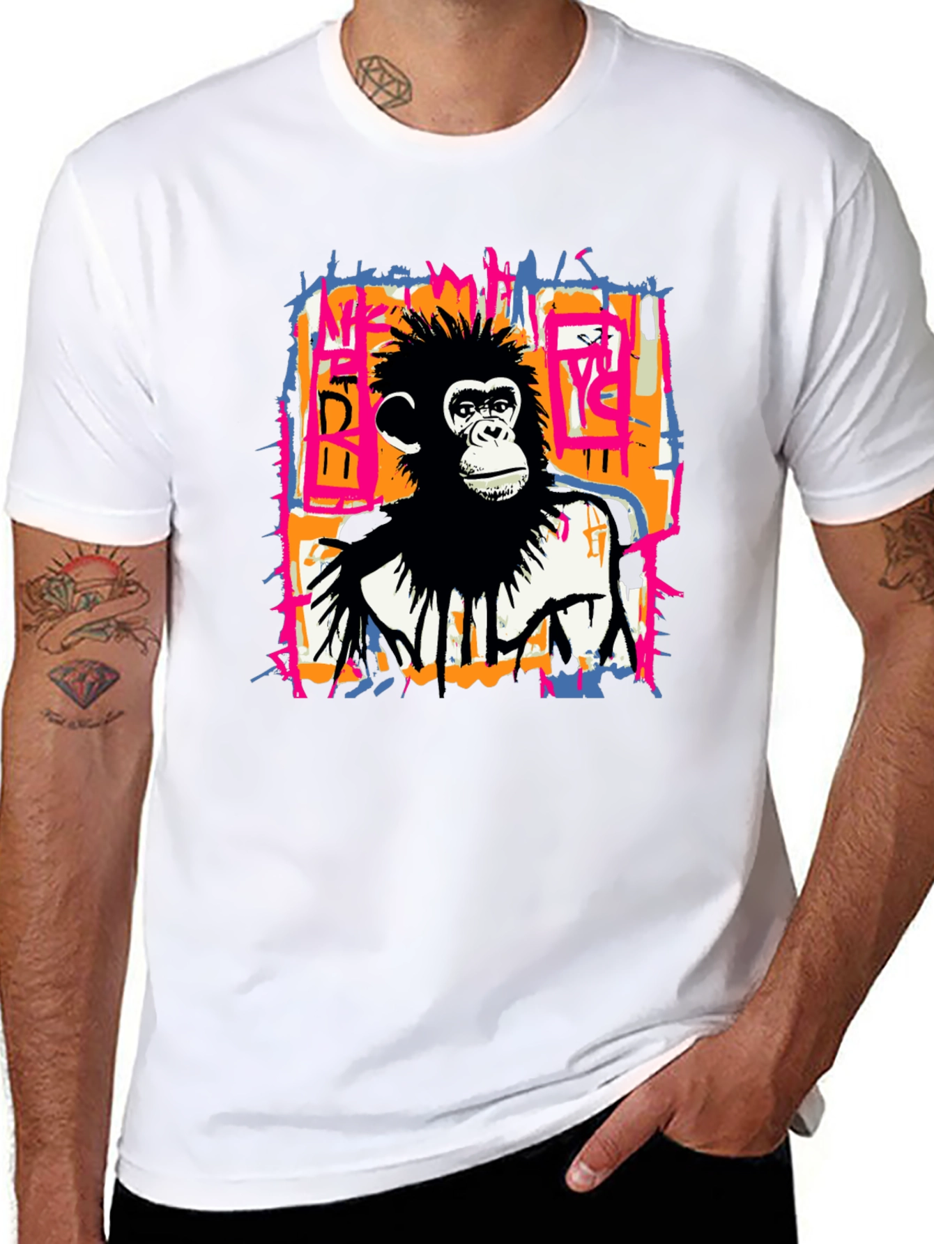 Black Abstract Monkey Graphic Tee - Black view 8
