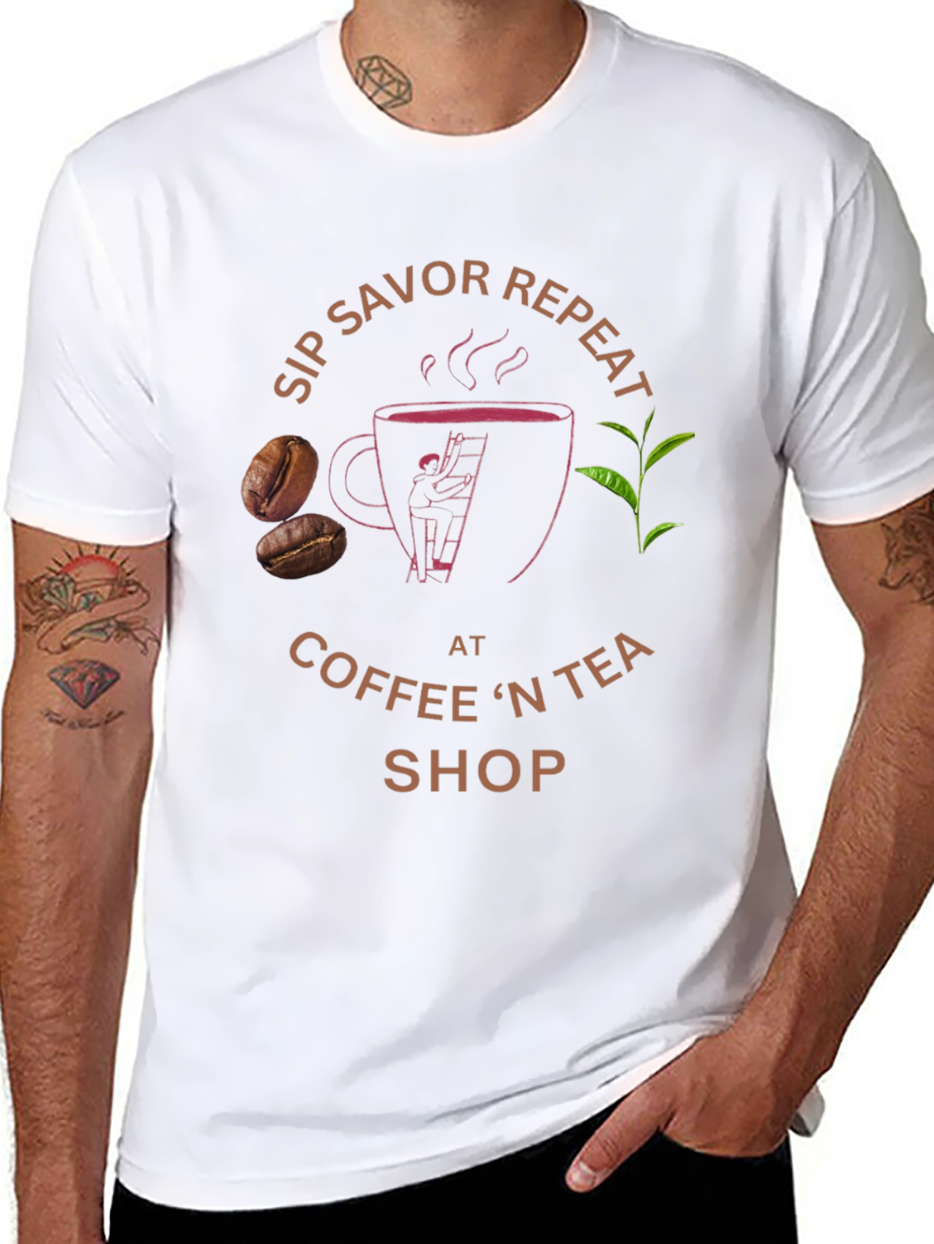 Black Sip Savor Repeat Coffee & Tea T-Shirt view 8