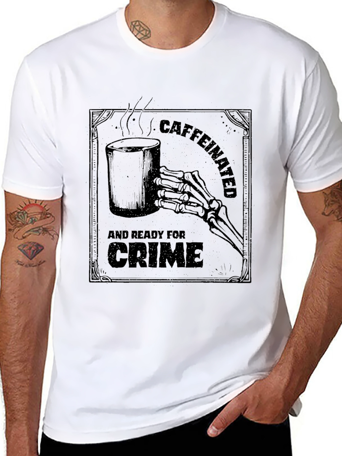 Black Caffeinated and Ready For Crime Graphic T-Shirt view 8