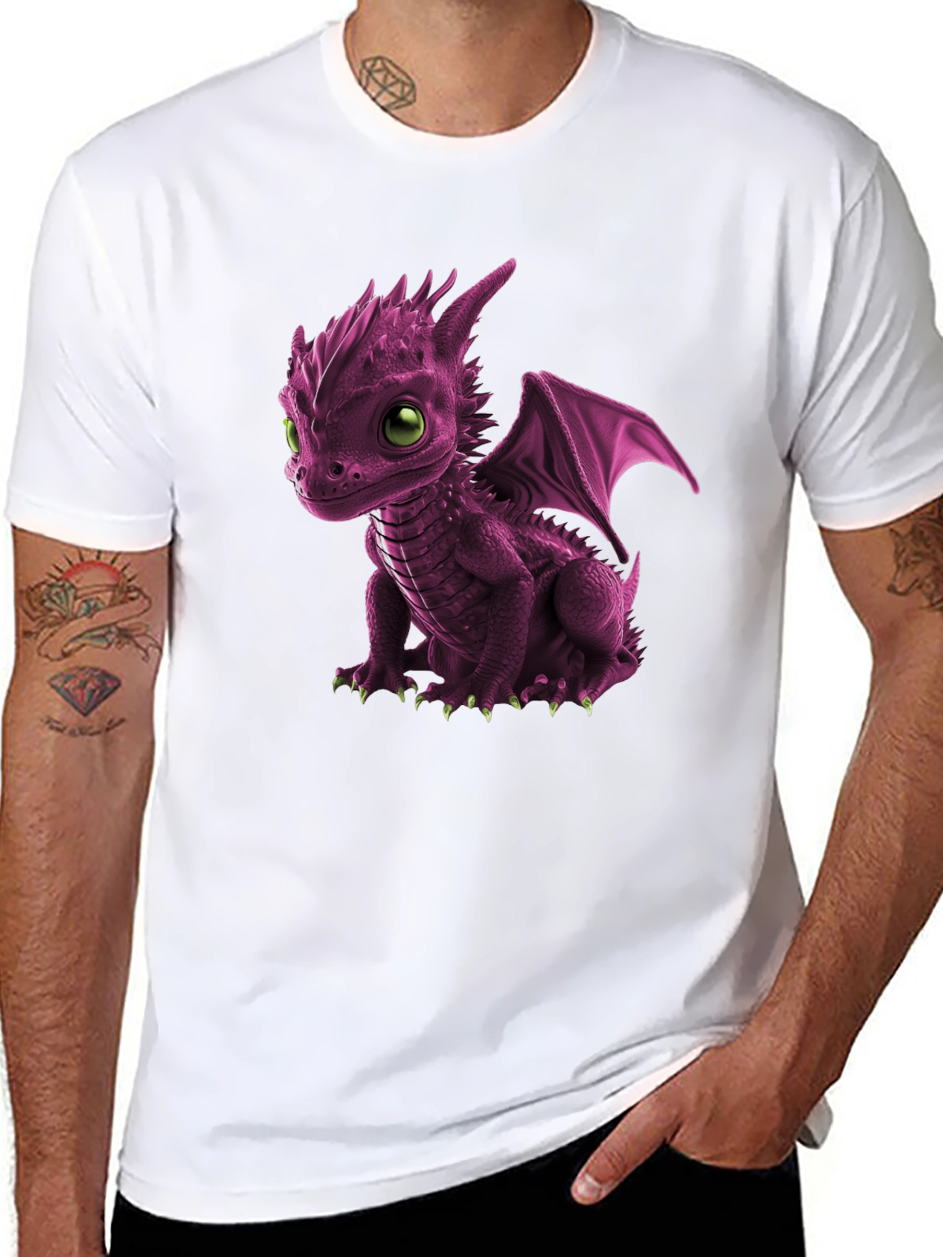 Black Cute Dragon Graphic Tee - Unique Design view 8