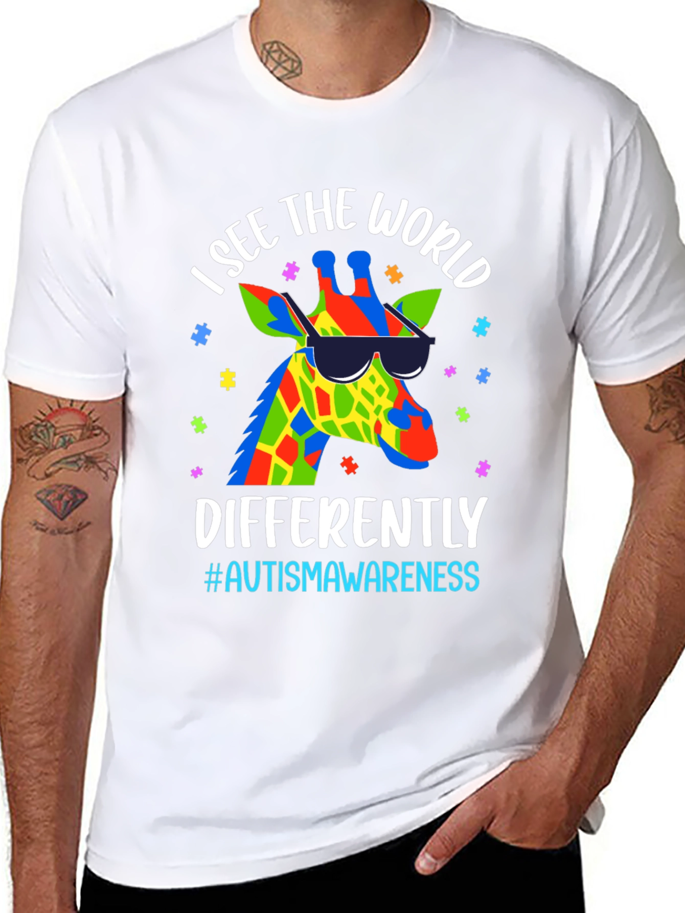 Black Autism Awareness Giraffe T-Shirt  view 8