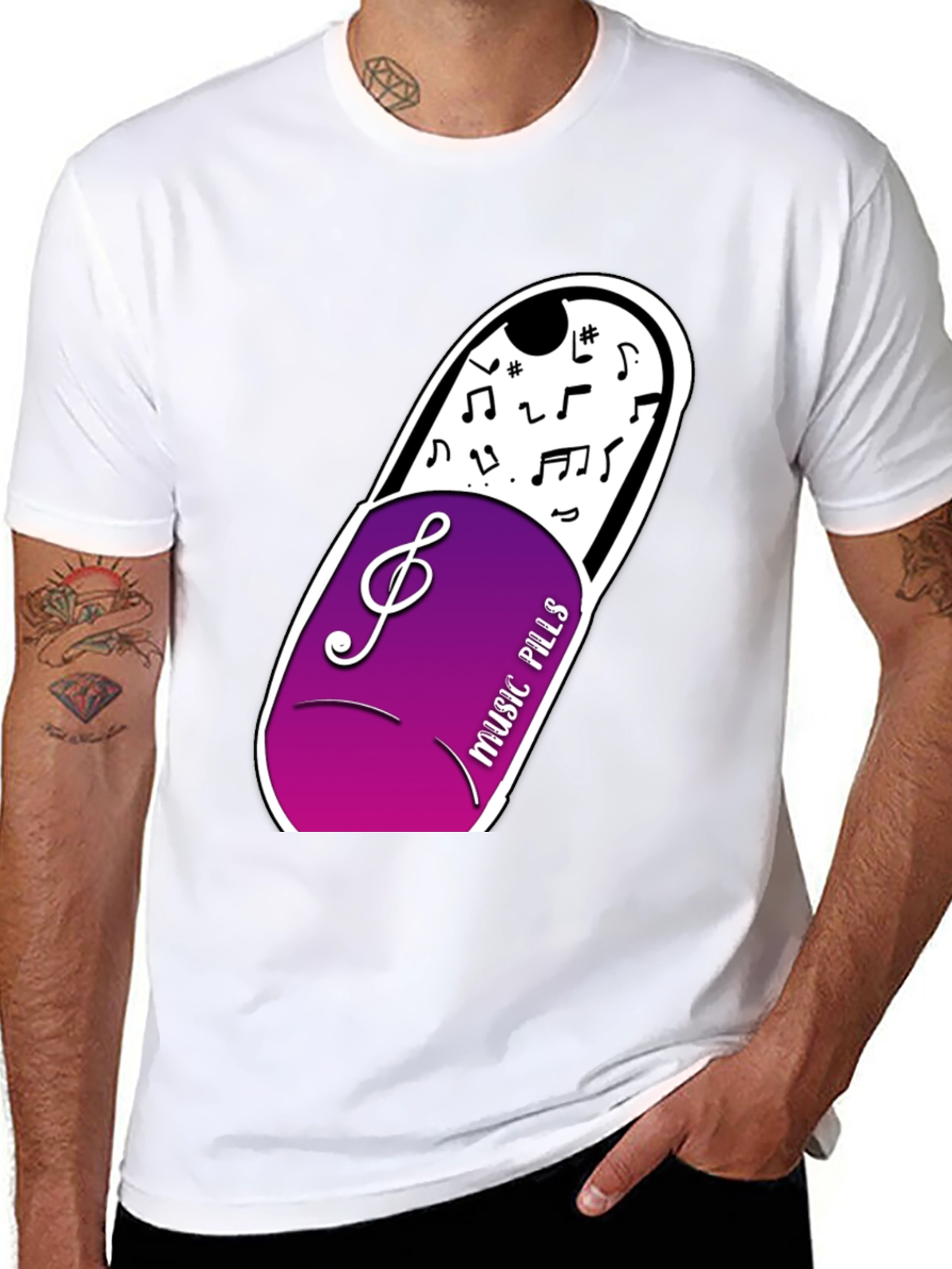 Black Music Pills Graphic T-Shirt - Black Cotton Tee view 8