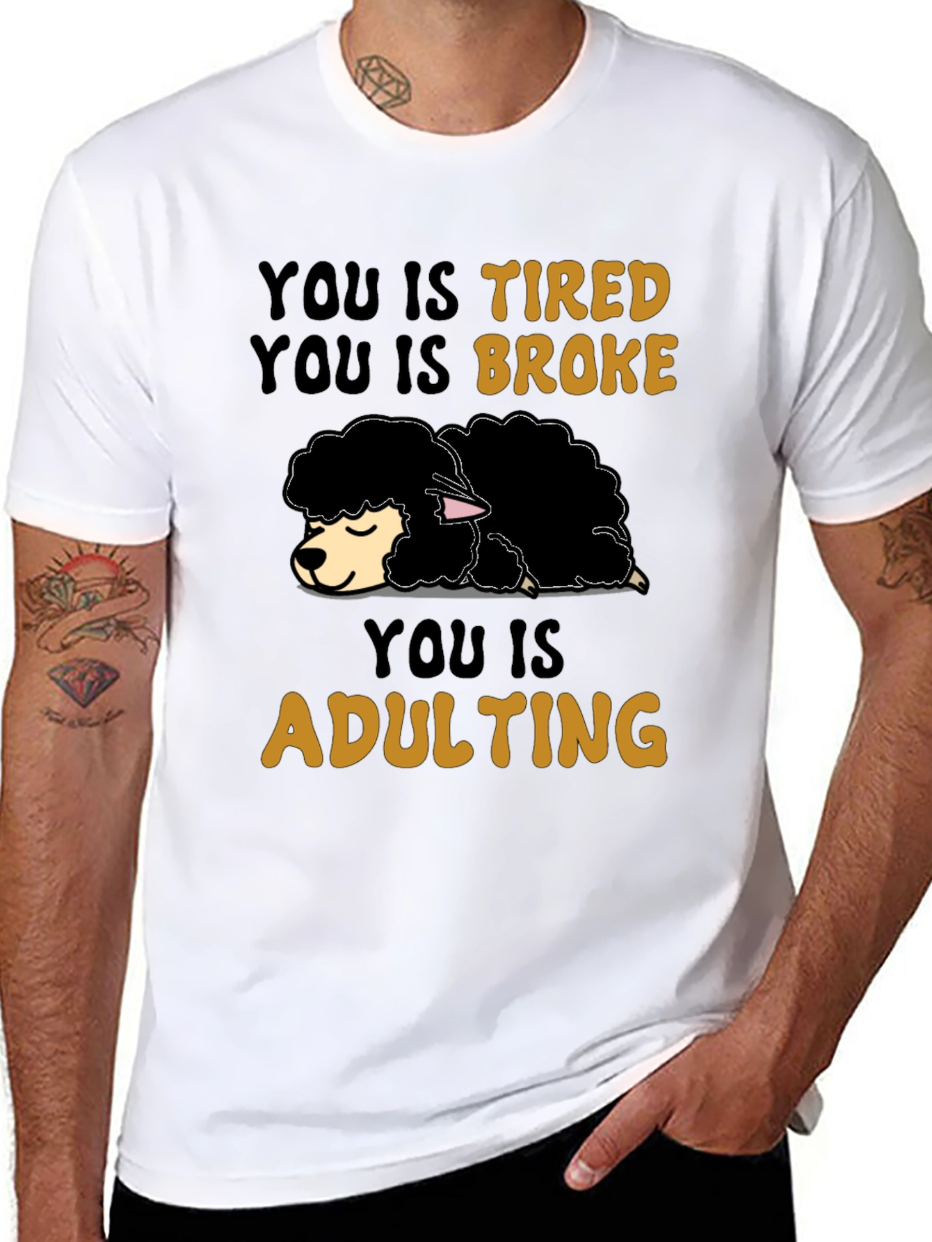 Black Tired Broke Adulting Sheep Graphic Tee view 8