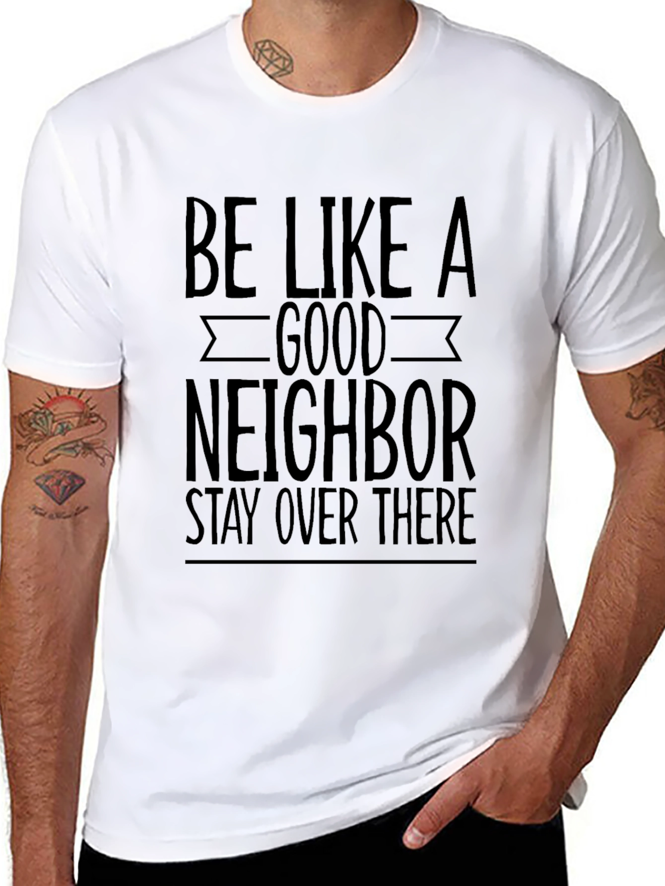 Black Be Like A Good Neighbor Stay Over There Tee view 8