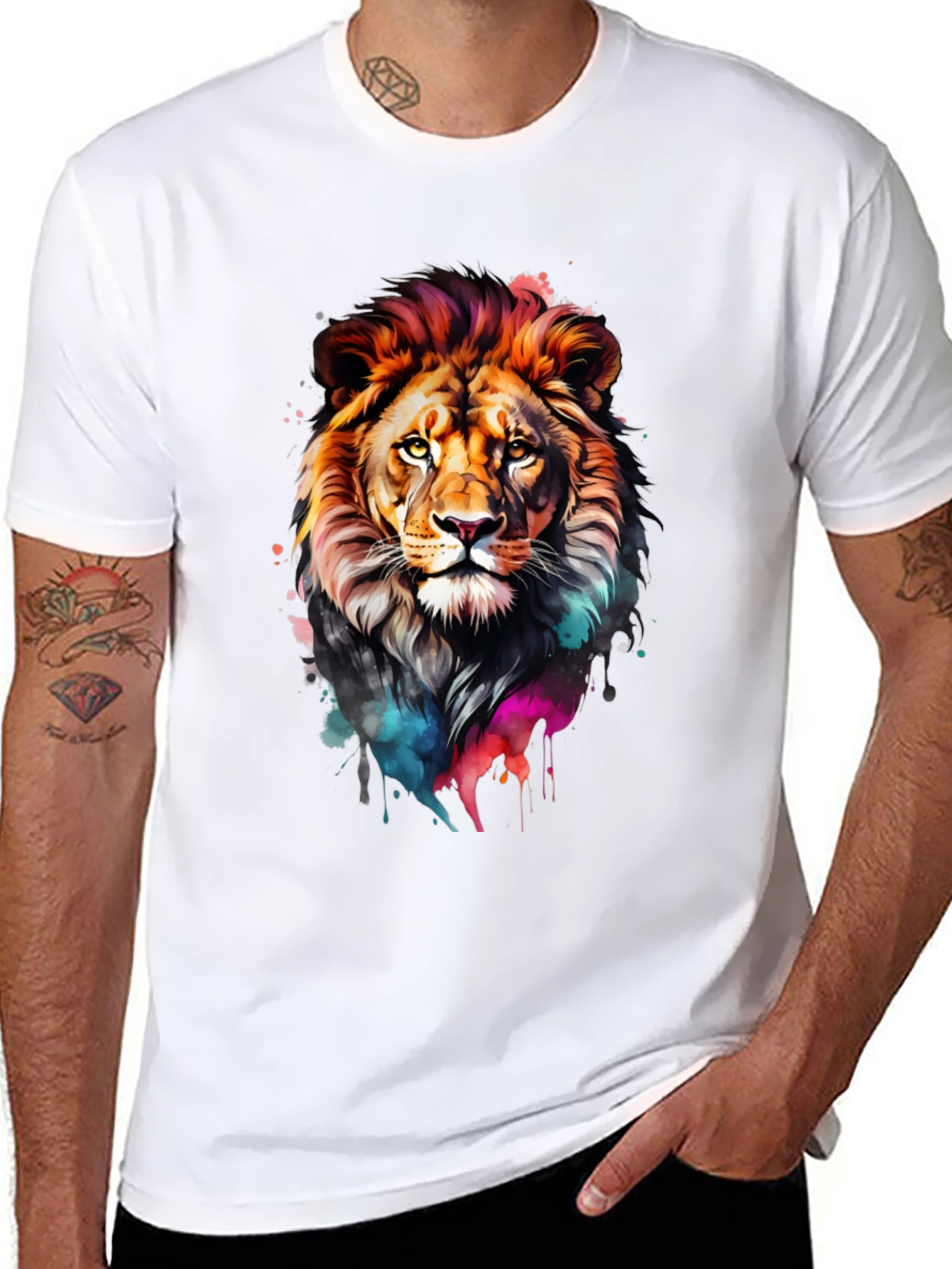 Black Vibrant Lion Graphic Black T-Shirt view 8