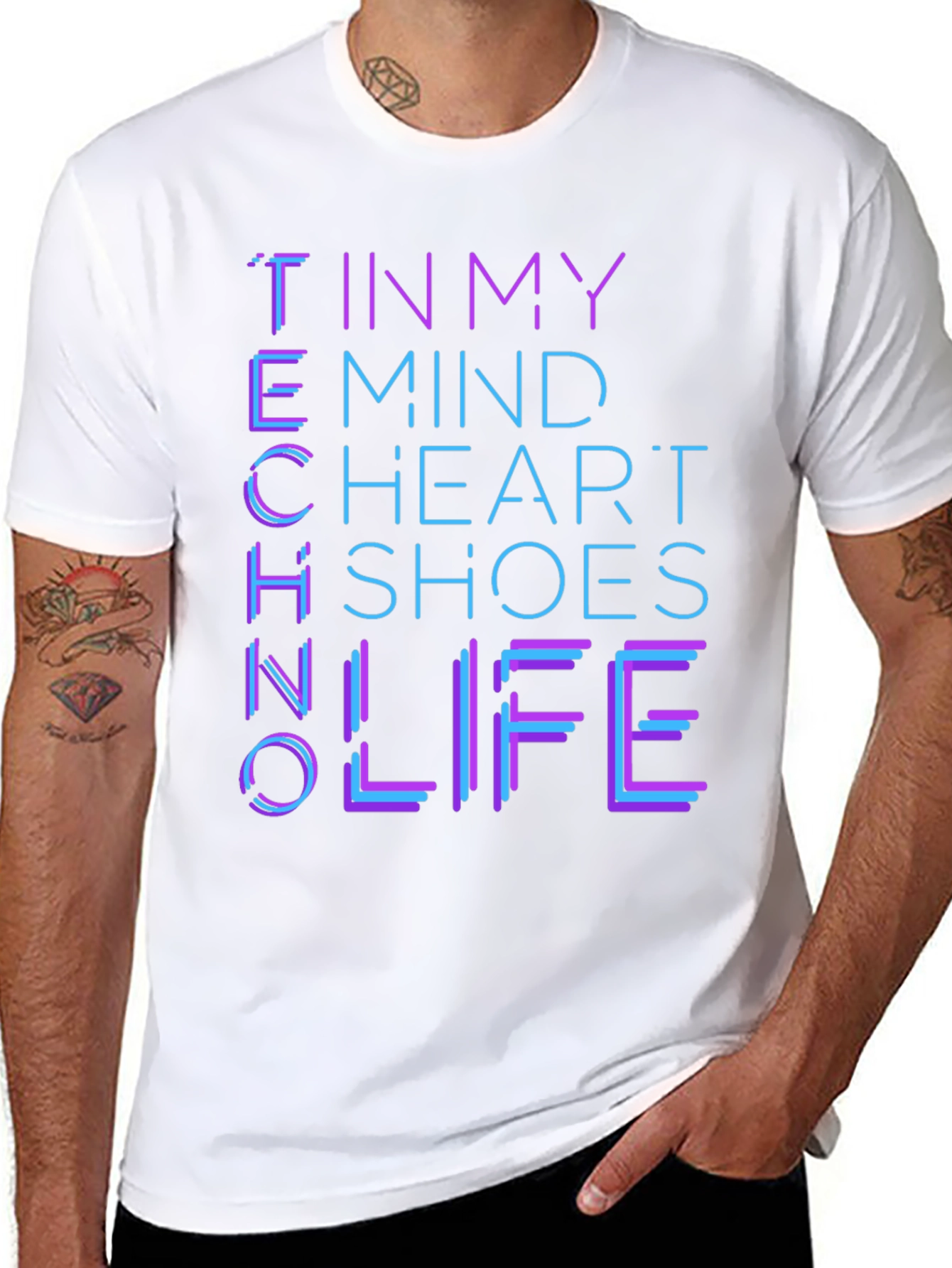 Black Techno Mind Heart Shoes Life Graphic Tee - Black view 8