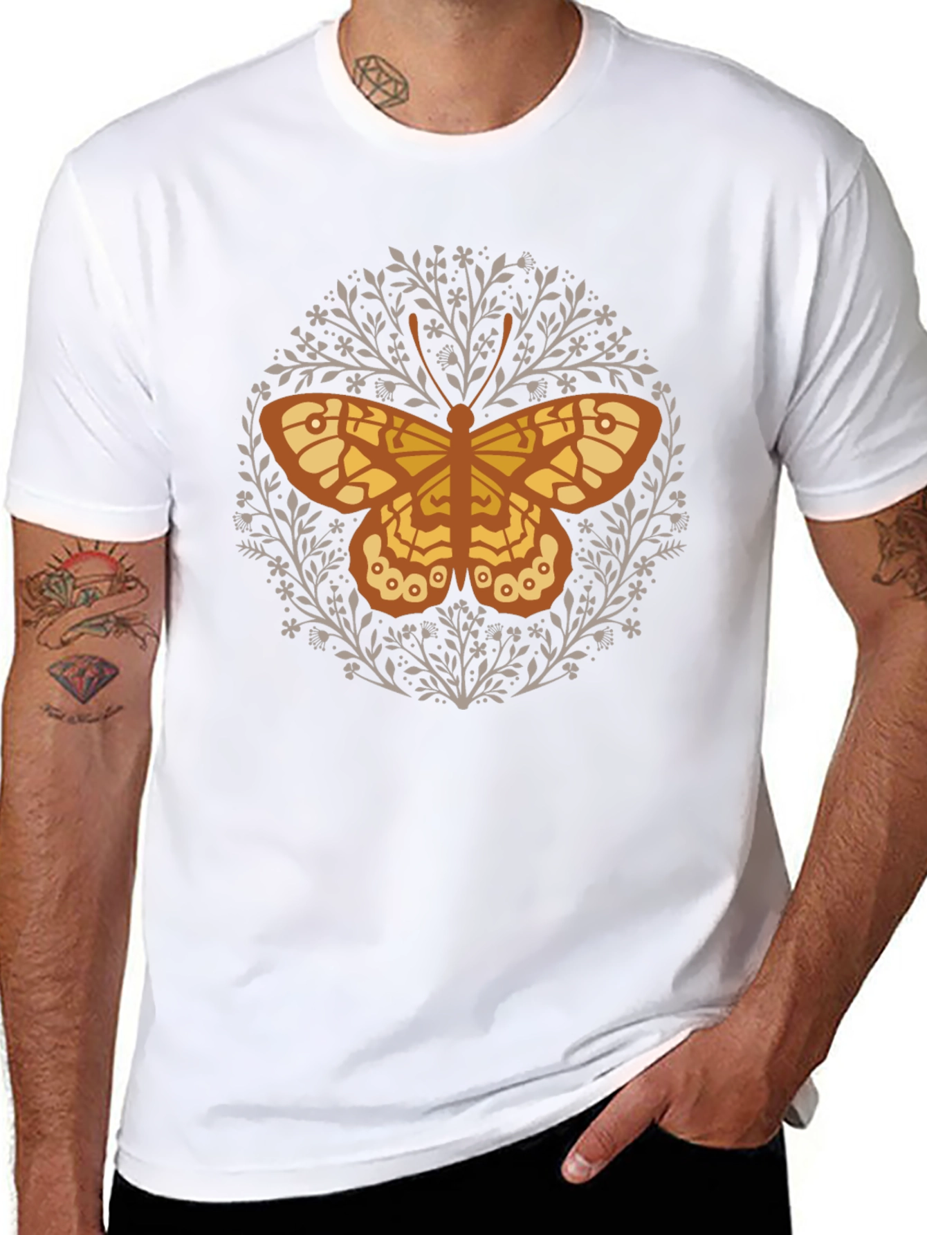 Black Butterfly Floral Graphic Tee - Black Cotton T-Shirt view 8