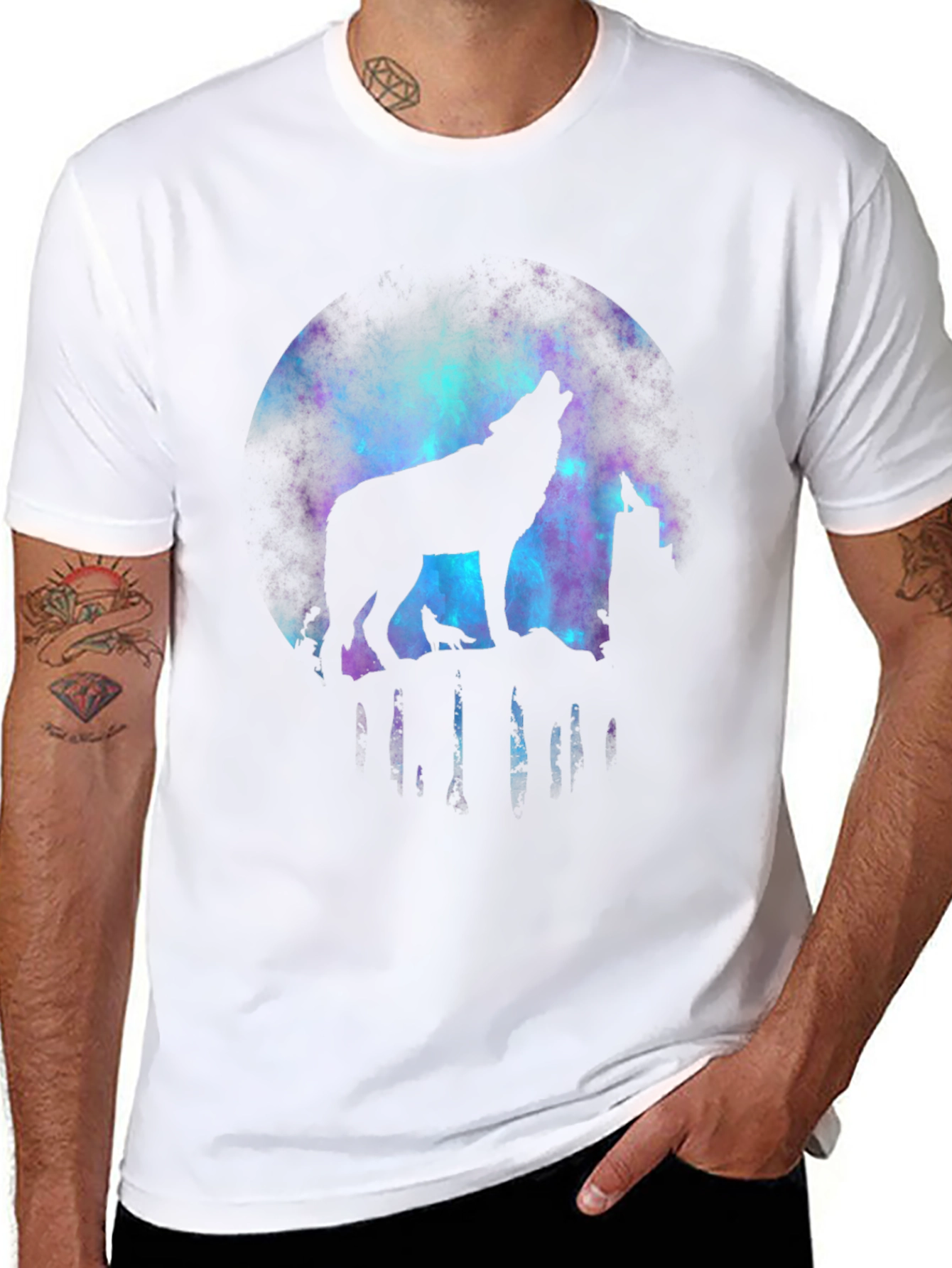 Black Wolf Howling Galaxy Graphic Tee - Black view 8
