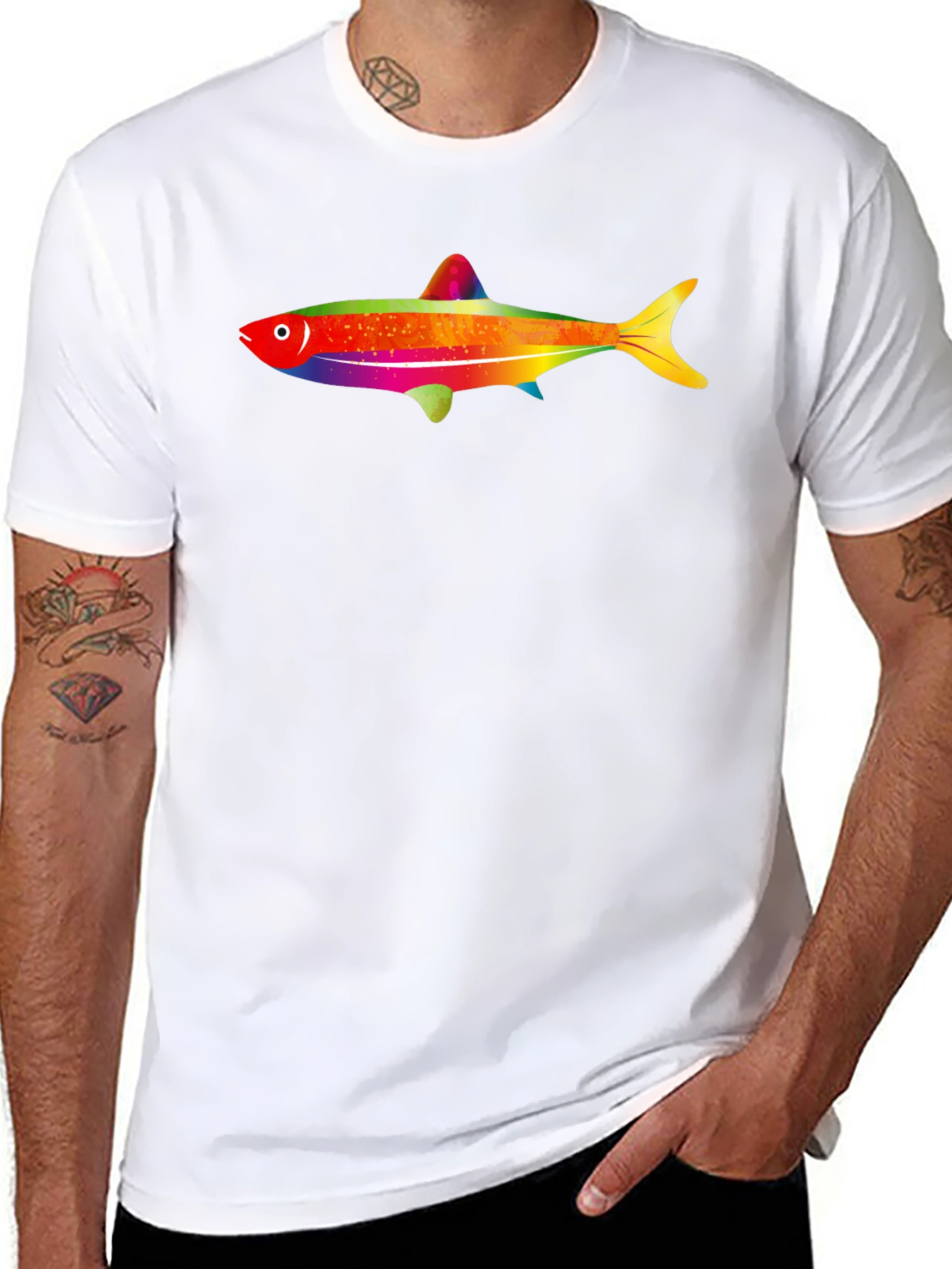 Black Rainbow Fish Graphic Tee - Men's Black T-Shirt view 8