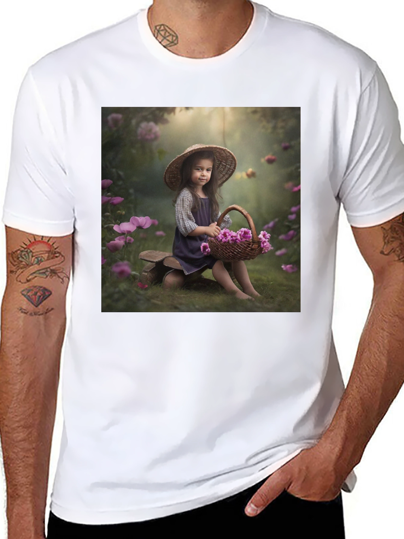 Black Charming Girl with Flowers T-Shirt view 8