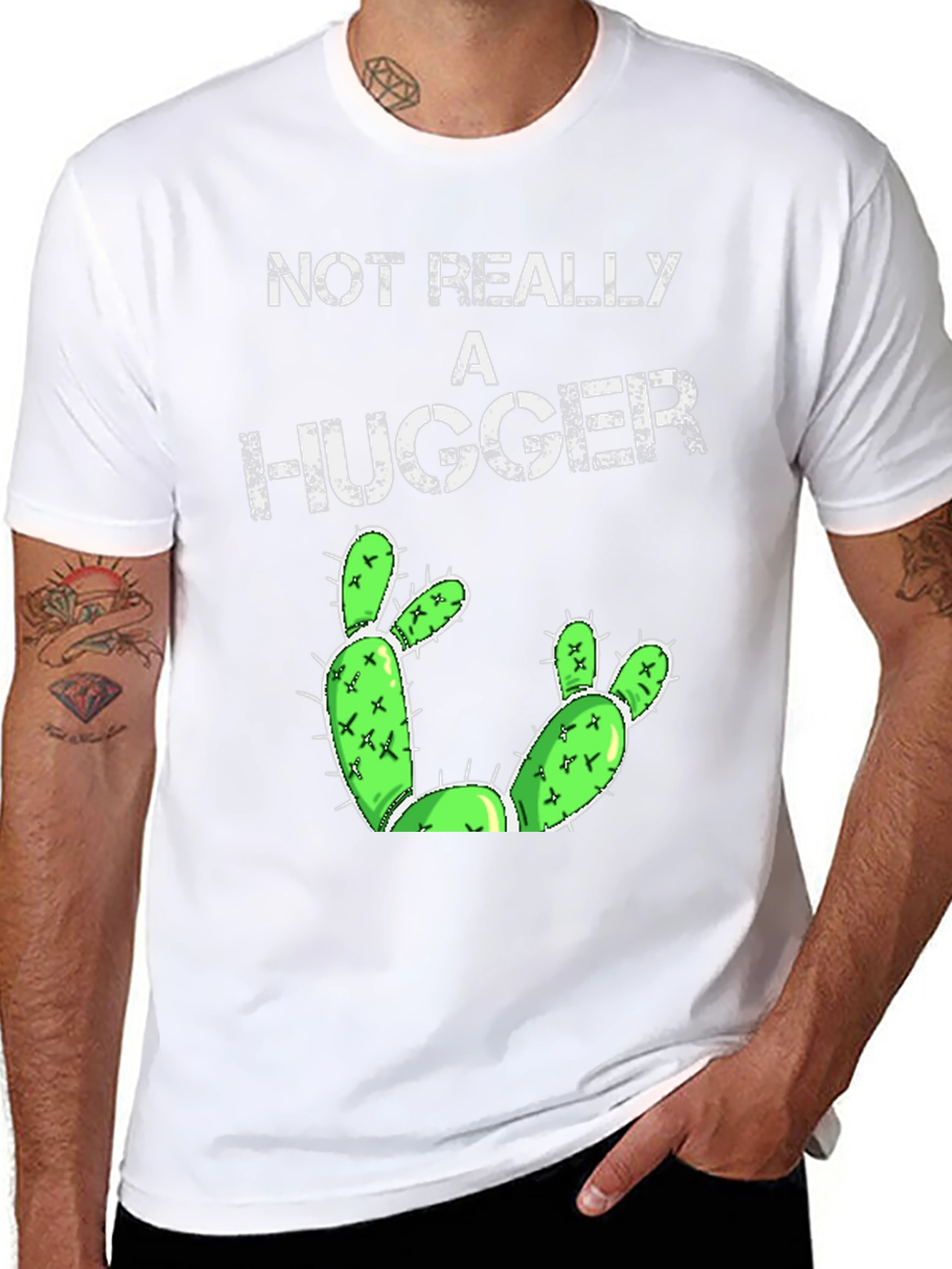 Black Not Really A Hugger Cactus Graphic Tee view 8