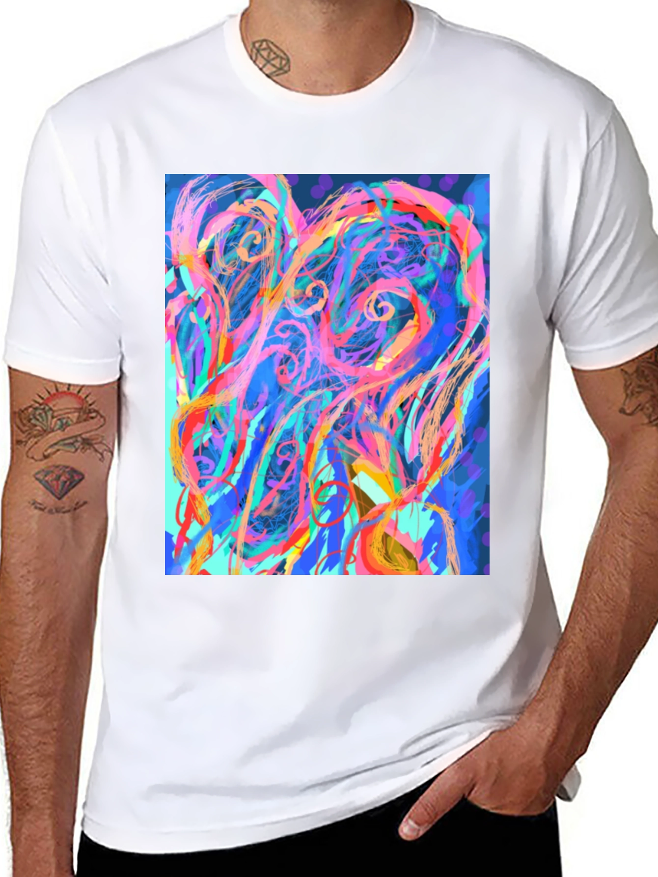 Black Abstract Art Graphic Print Black T-Shirt view 8