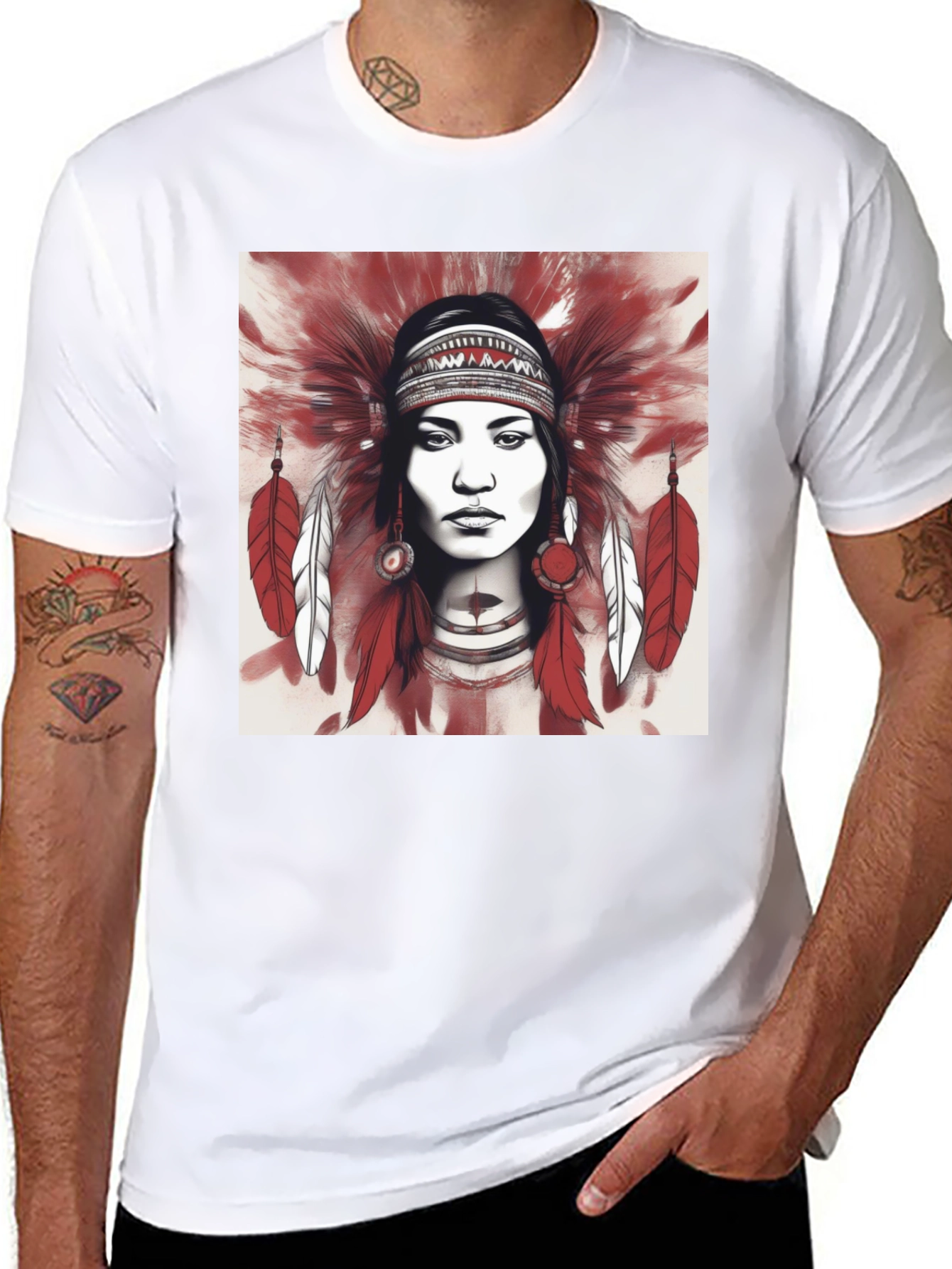 Black Native American Headdress Graphic Tee view 8