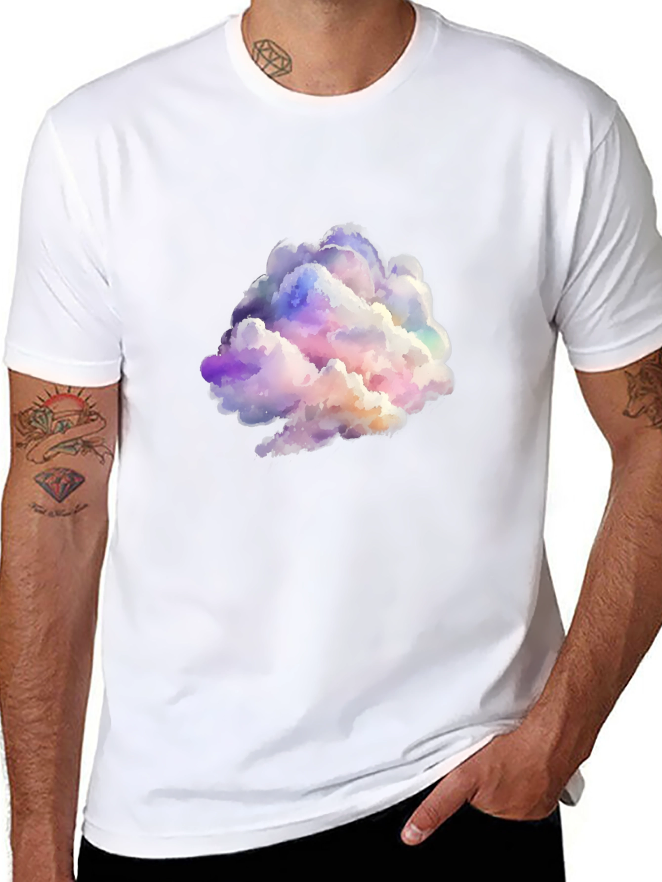 Black Colorful Cloud Graphic Black T-Shirt view 8