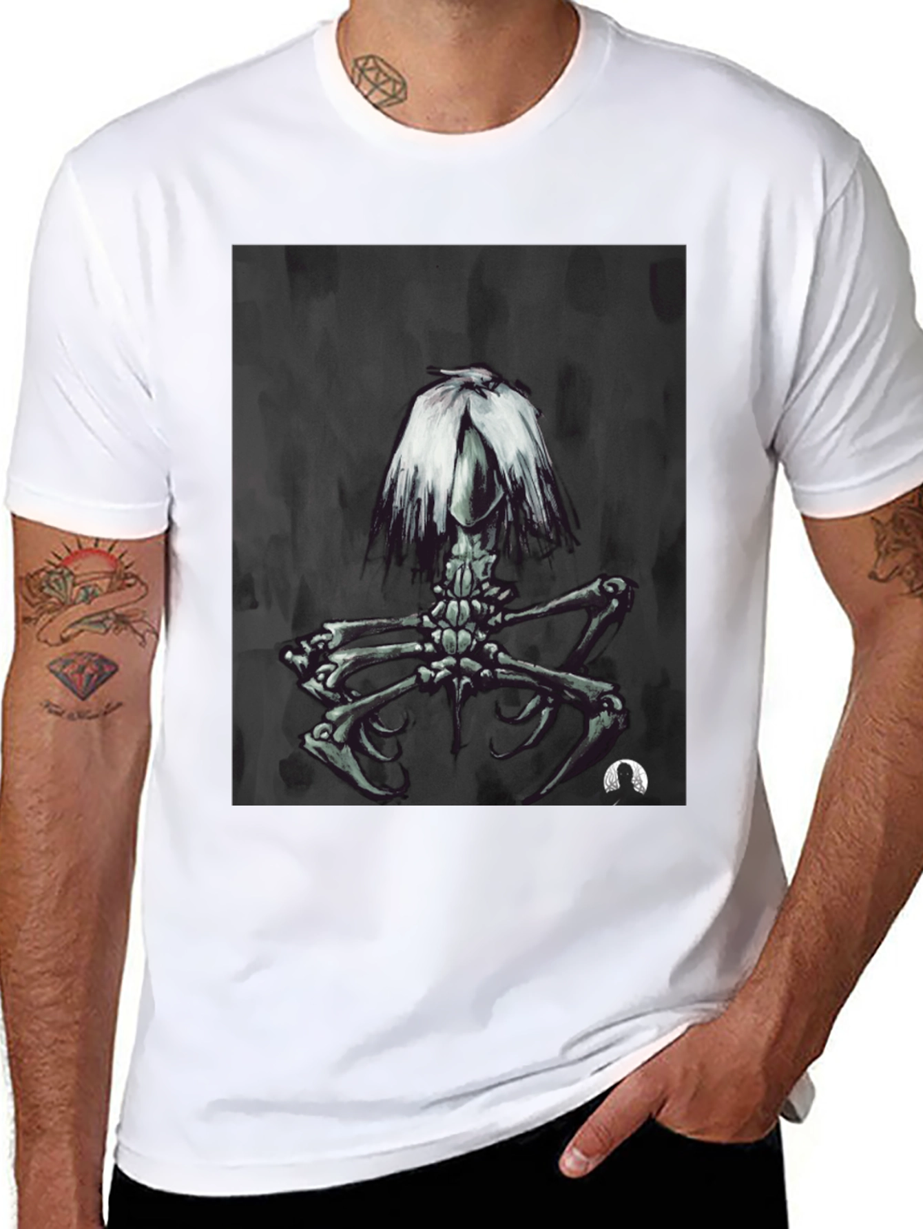 Black Dark Surreal Skeleton Art T-Shirt view 8