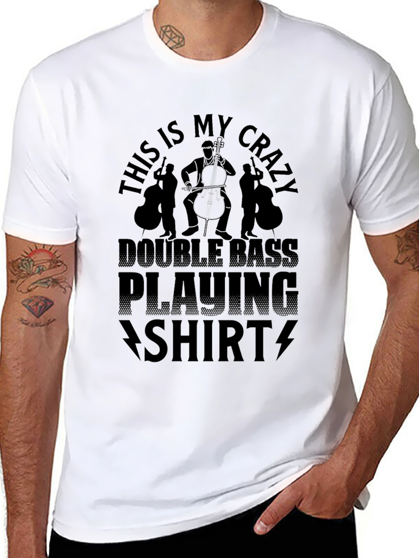 Black Crazy Double Bass Playing Shirt - Musician Tee view 8