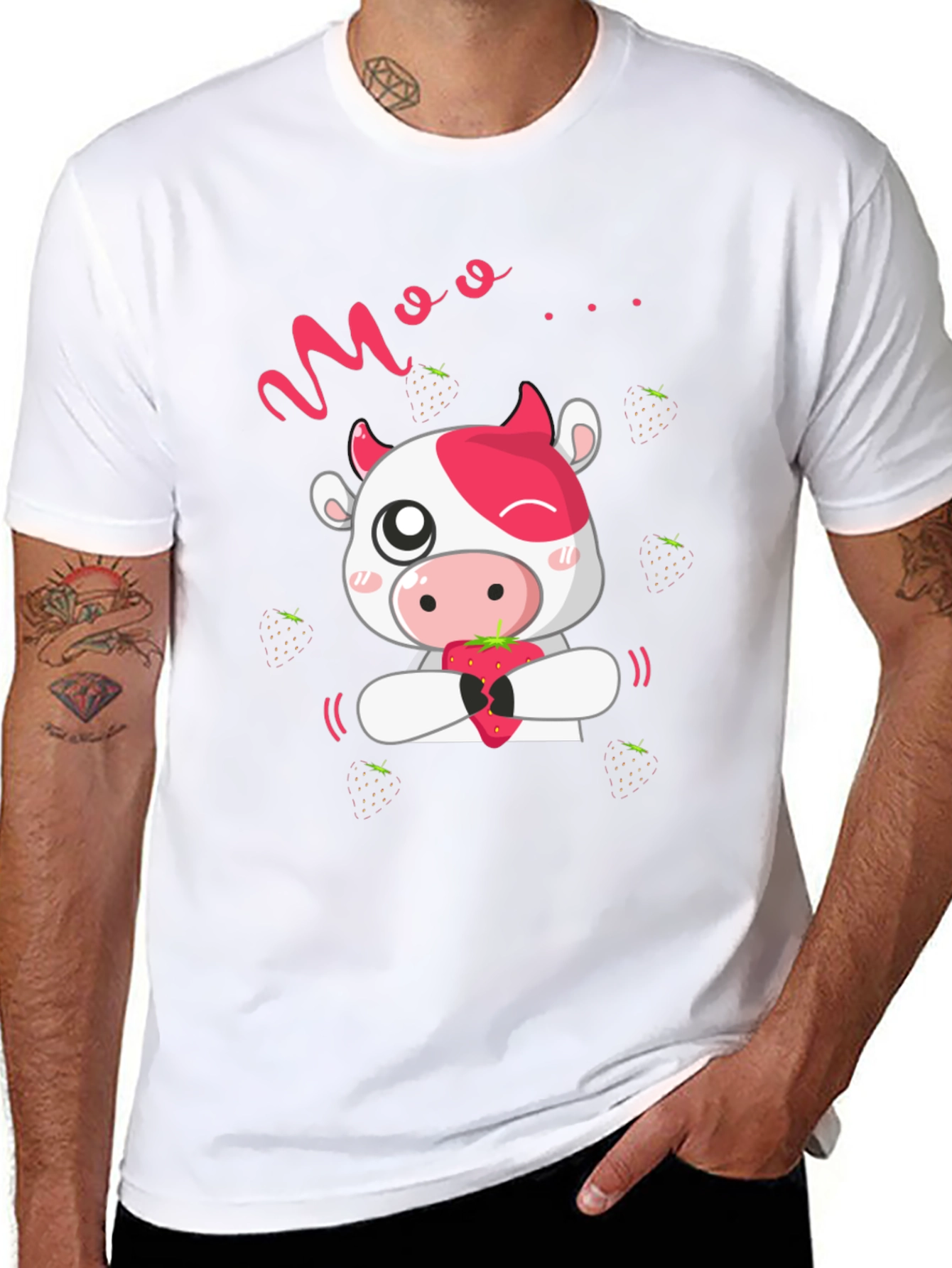 Black Moo Strawberry Cow Black T-Shirt view 8