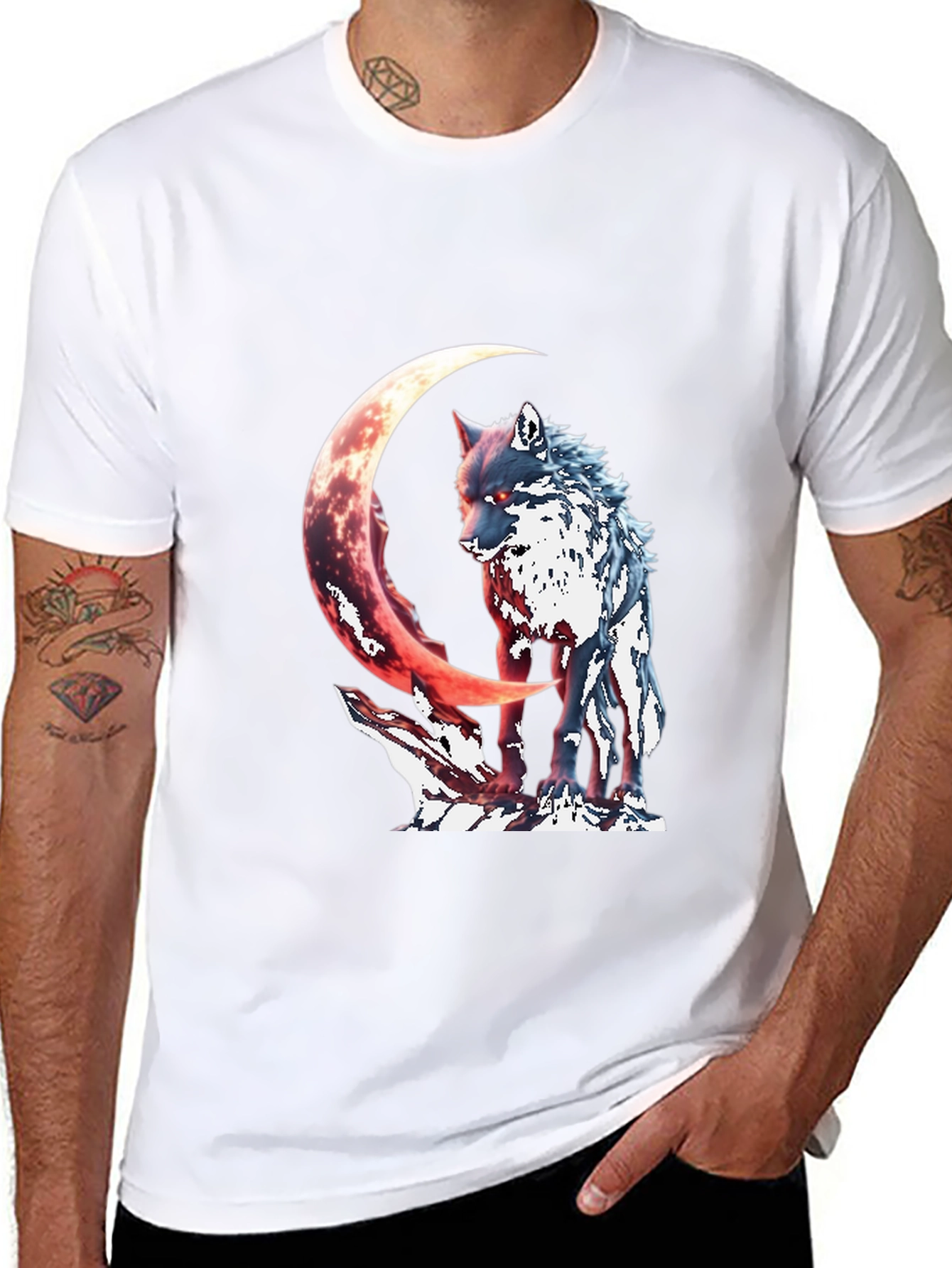 Black Wolf & Crescent Moon Graphic T-Shirt view 8