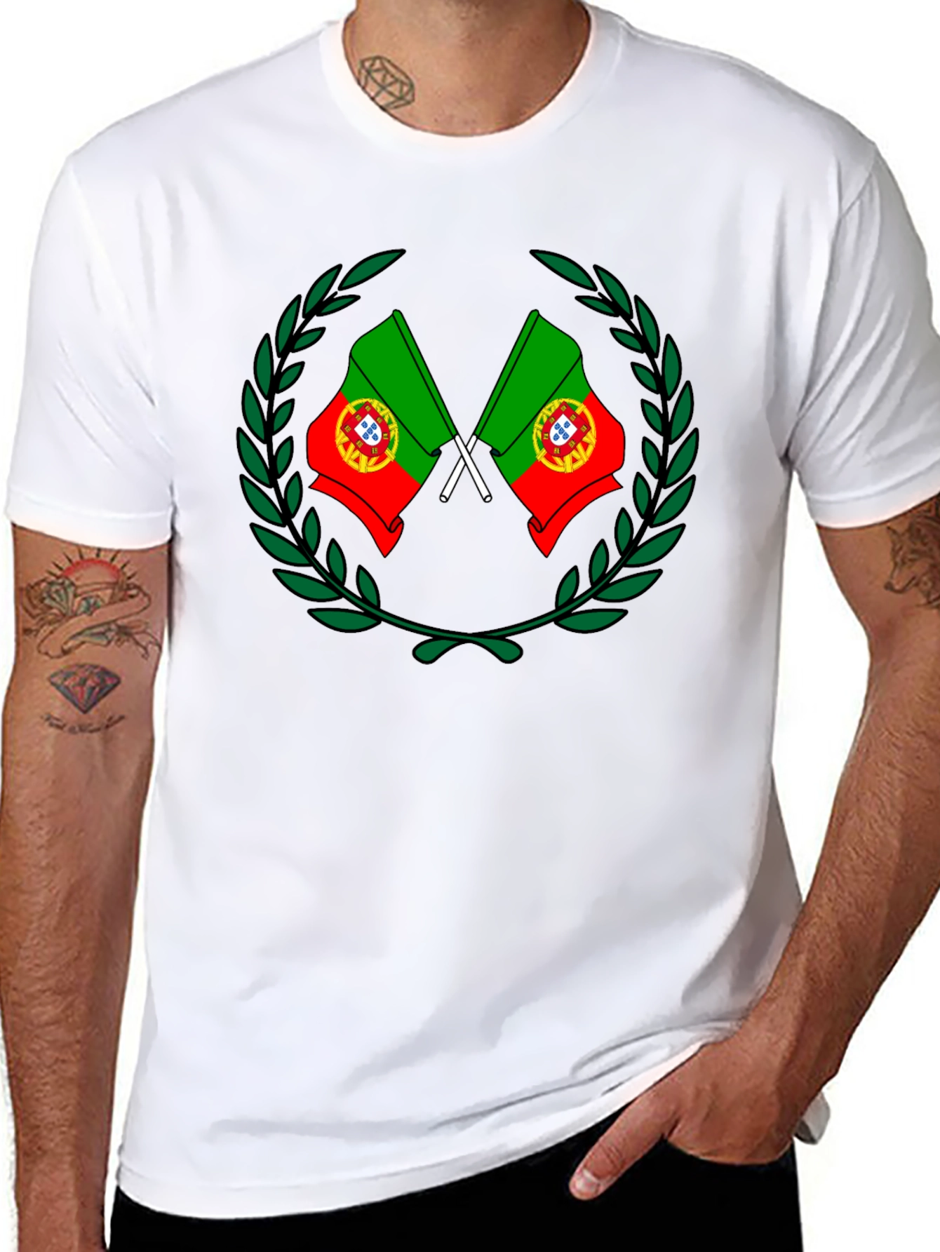 Portugal Flag Laurel Wreath Graphic Tee - 8