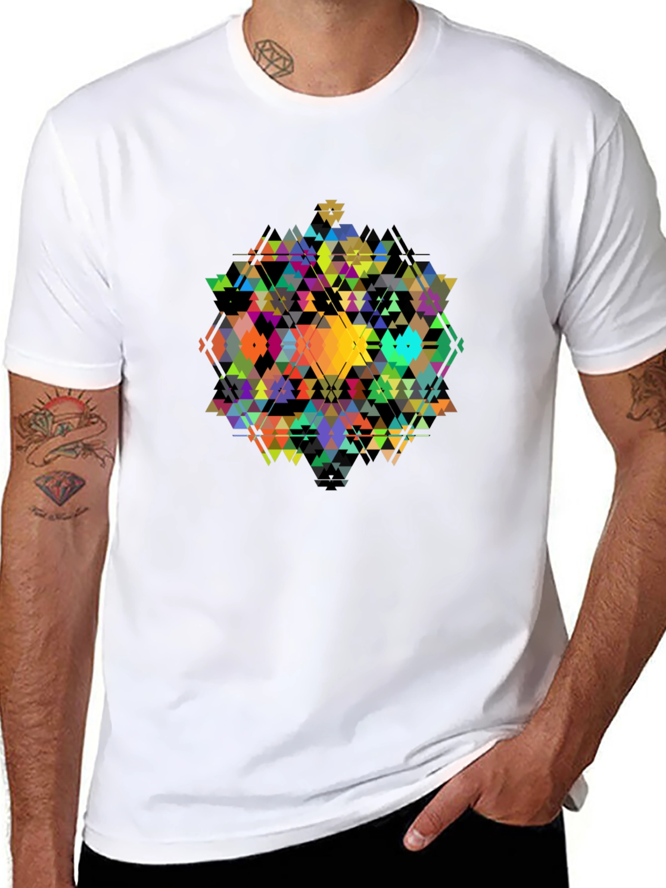 Black Geometric Triangle Art T-Shirt - Modern Design view 8