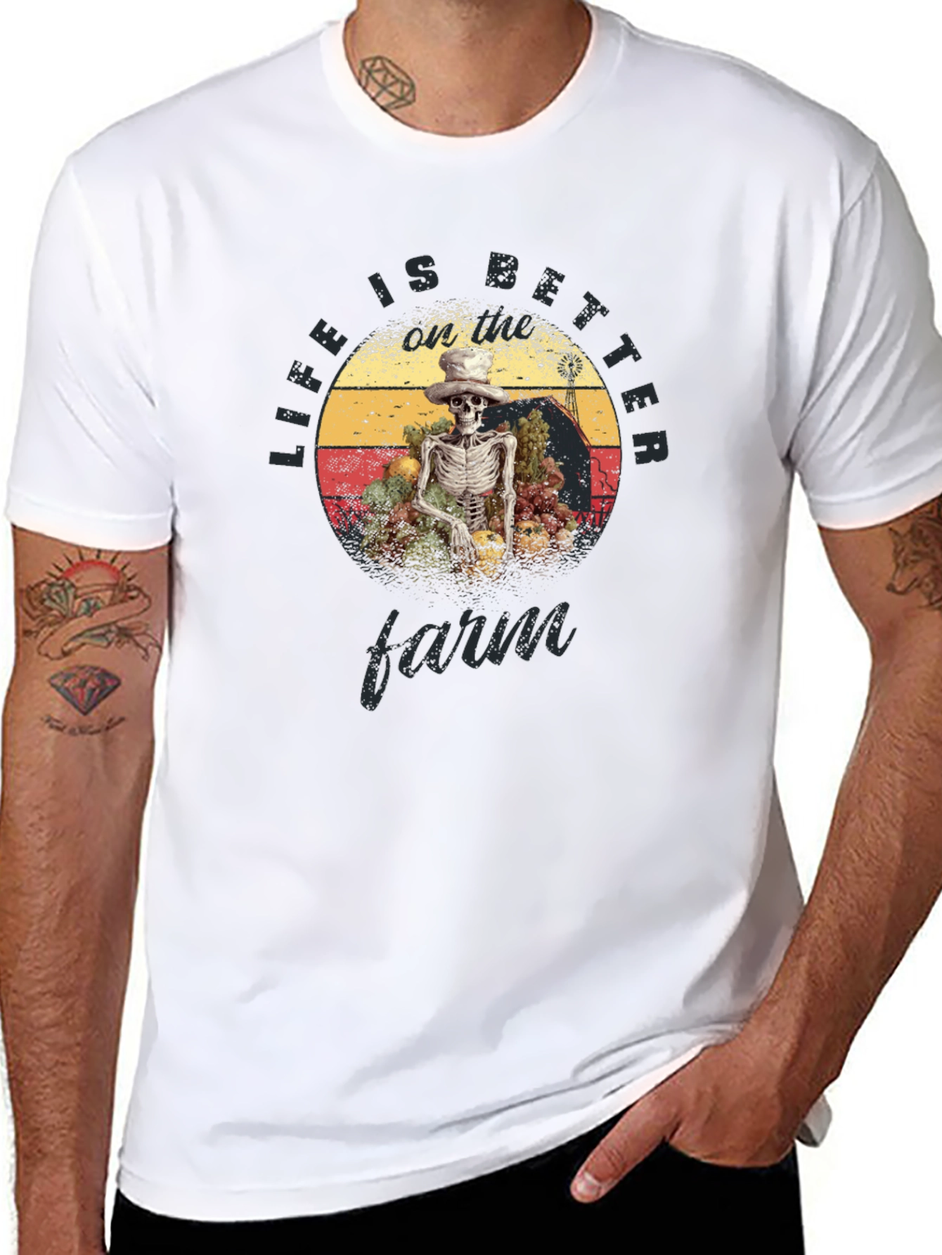 Black Life Is Better Farm T-Shirt - Skeleton Farmer Graphic Tee view 8