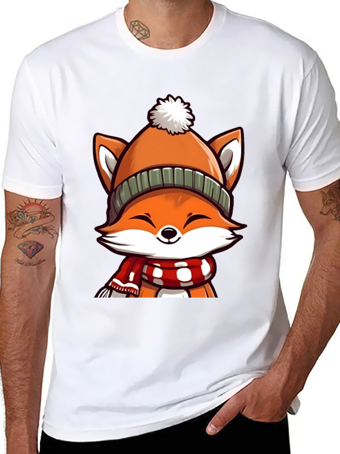 Black Winter Fox Graphic Tee - Cute Cartoon Animal Shirt view 8