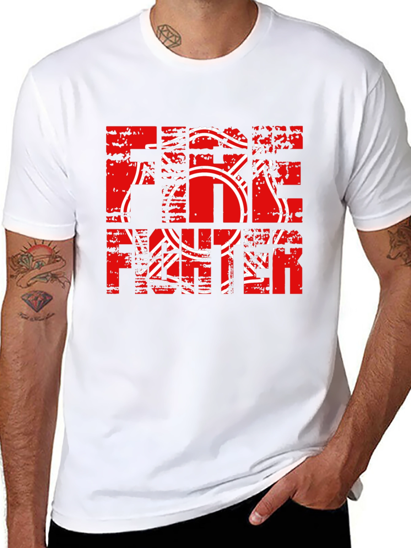 Firefighter Graphic Print Black T-Shirt - 8
